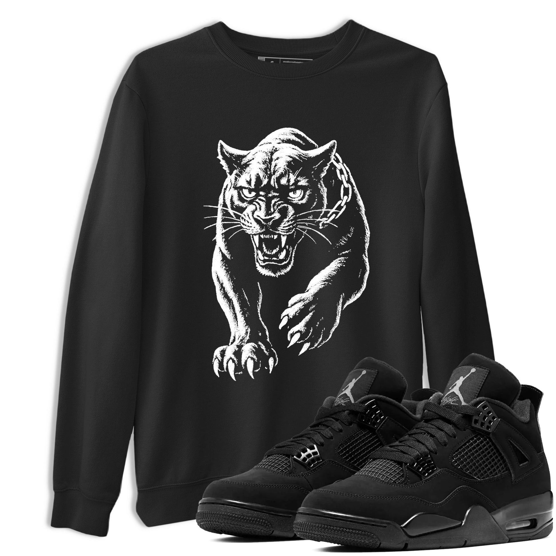 4s Black Cat Sneaker match tees – Sneaker Tees To Match Air Jordan 4 Black Cat Shoes – Unleashed Black Cat Tee Black 1