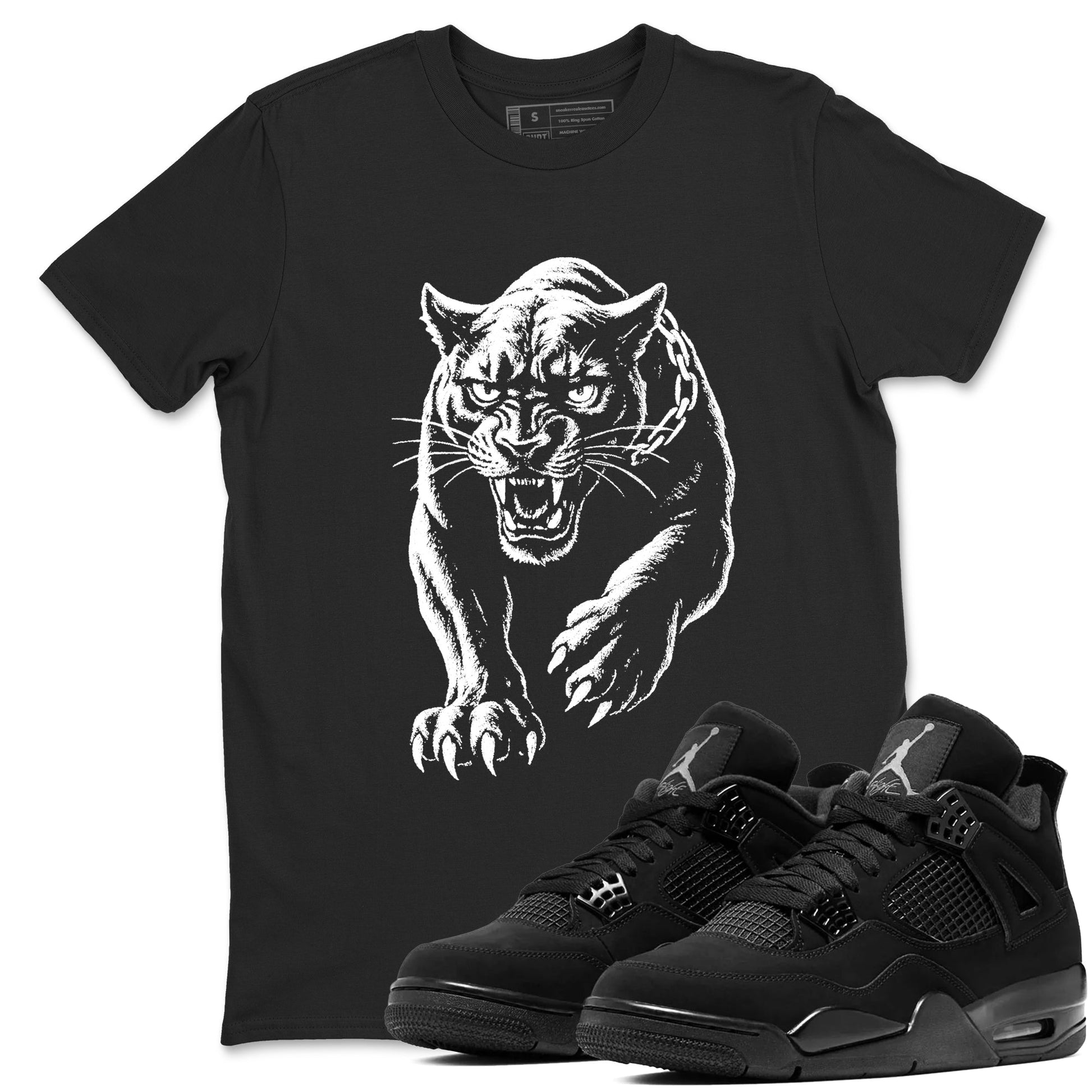 4s Black Cat Sneaker match tees – Sneaker Tees To Match Air Jordan 4 Black Cat Shoes – Unleashed Black Cat Tee Black 1