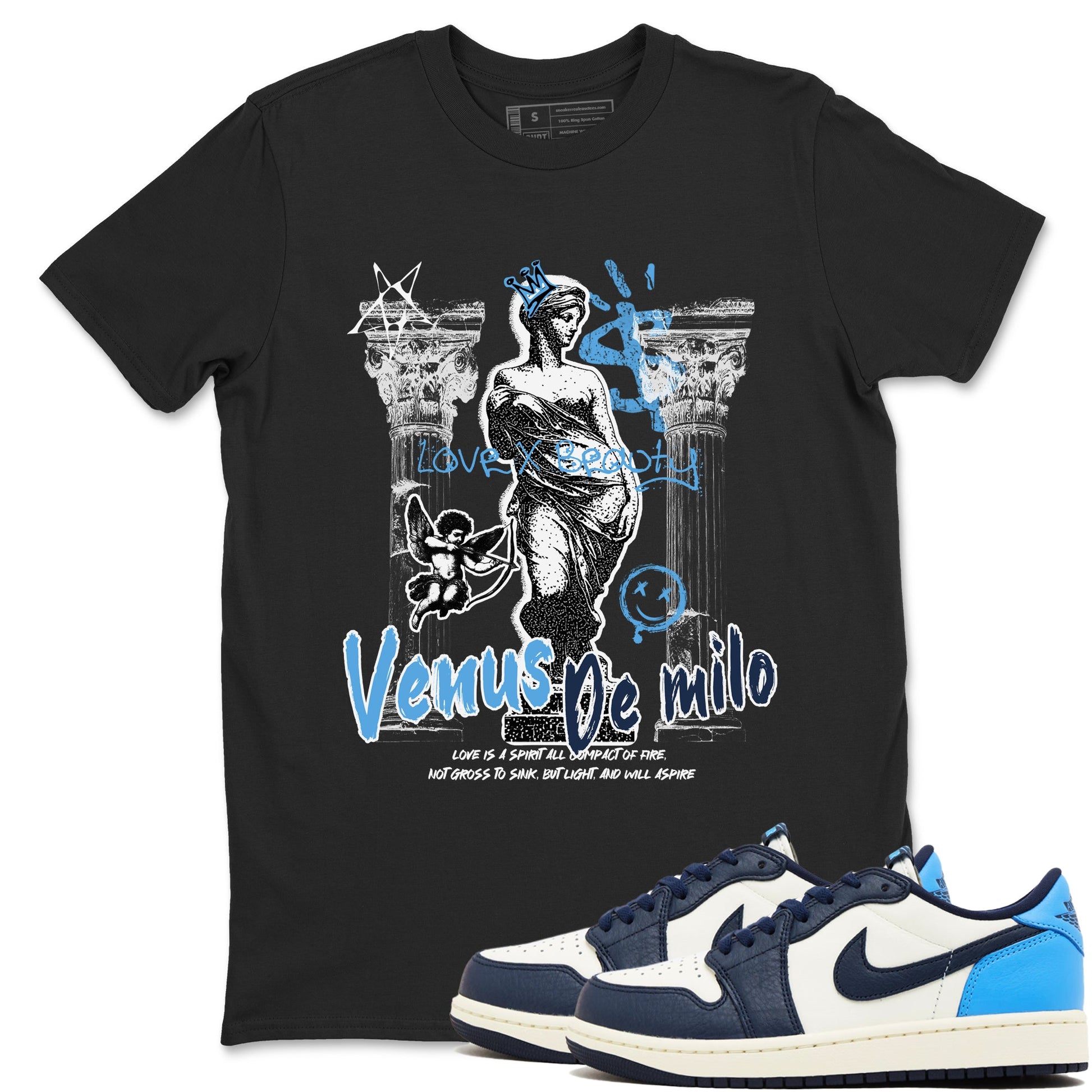 1s Obsidian shirts to match jordans Venus De Milo shirts to match Jordans AJ1 Retro Low OG Obsidian match shoes to clothes SNRT Sneaker Tees unisex cotton Black 1 shirts