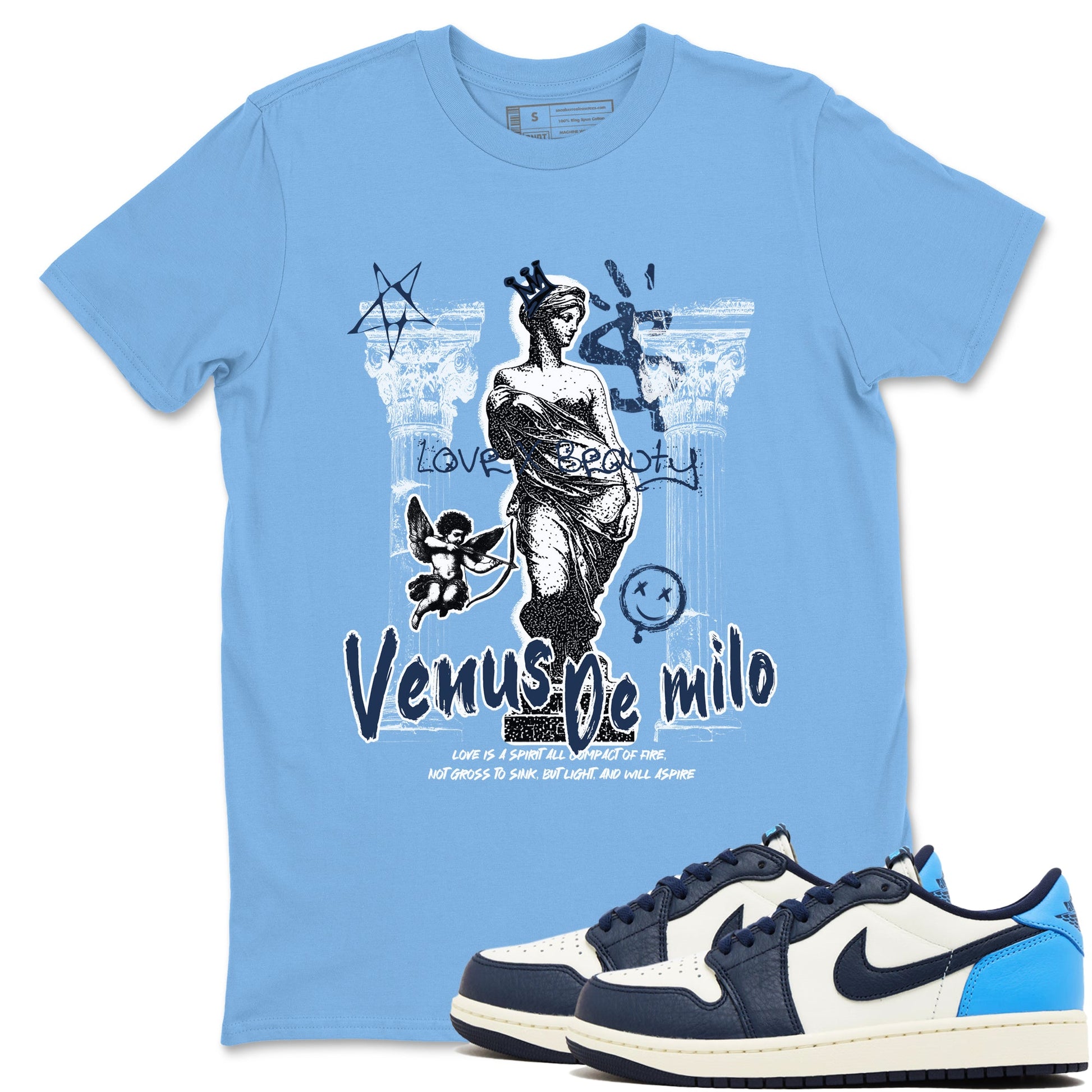 1s Obsidian shirts to match jordans Venus De Milo shirts to match Jordans AJ1 Retro Low OG Obsidian match shoes to clothes SNRT Sneaker Tees unisex cotton Carolina Blue 1 shirts