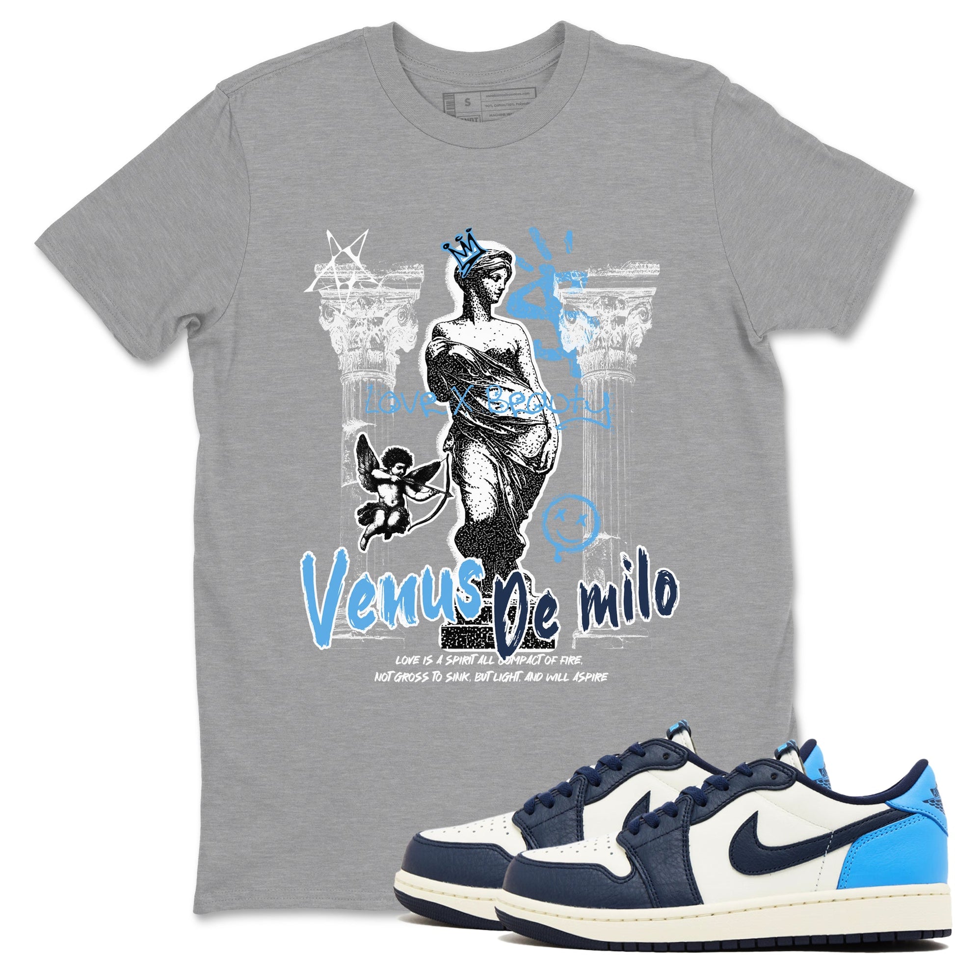 1s Obsidian shirts to match jordans Venus De Milo shirts to match Jordans AJ1 Retro Low OG Obsidian match shoes to clothes SNRT Sneaker Tees unisex cotton Heather Grey 1 shirts
