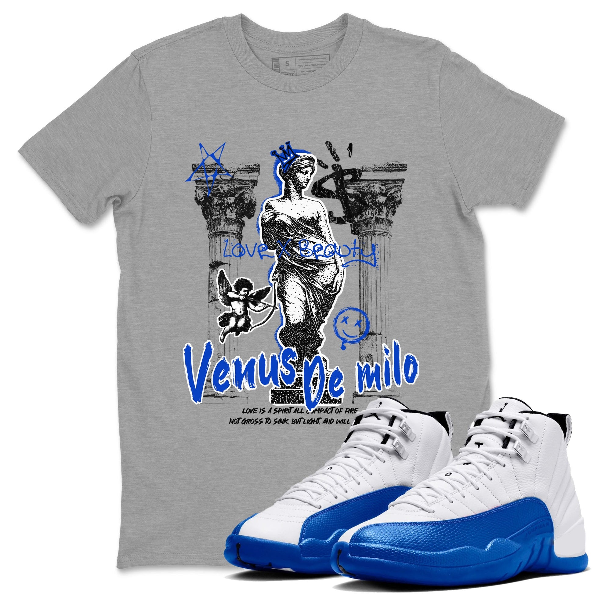 12s Blueberry shirts to match jordans Venus De Milo best t shirts to wear with jordans Air Jordan 12 Retro Blueberry match shoes to clothes SNRT Sneaker Tees unisex cotton Heather Grey 1 shirts