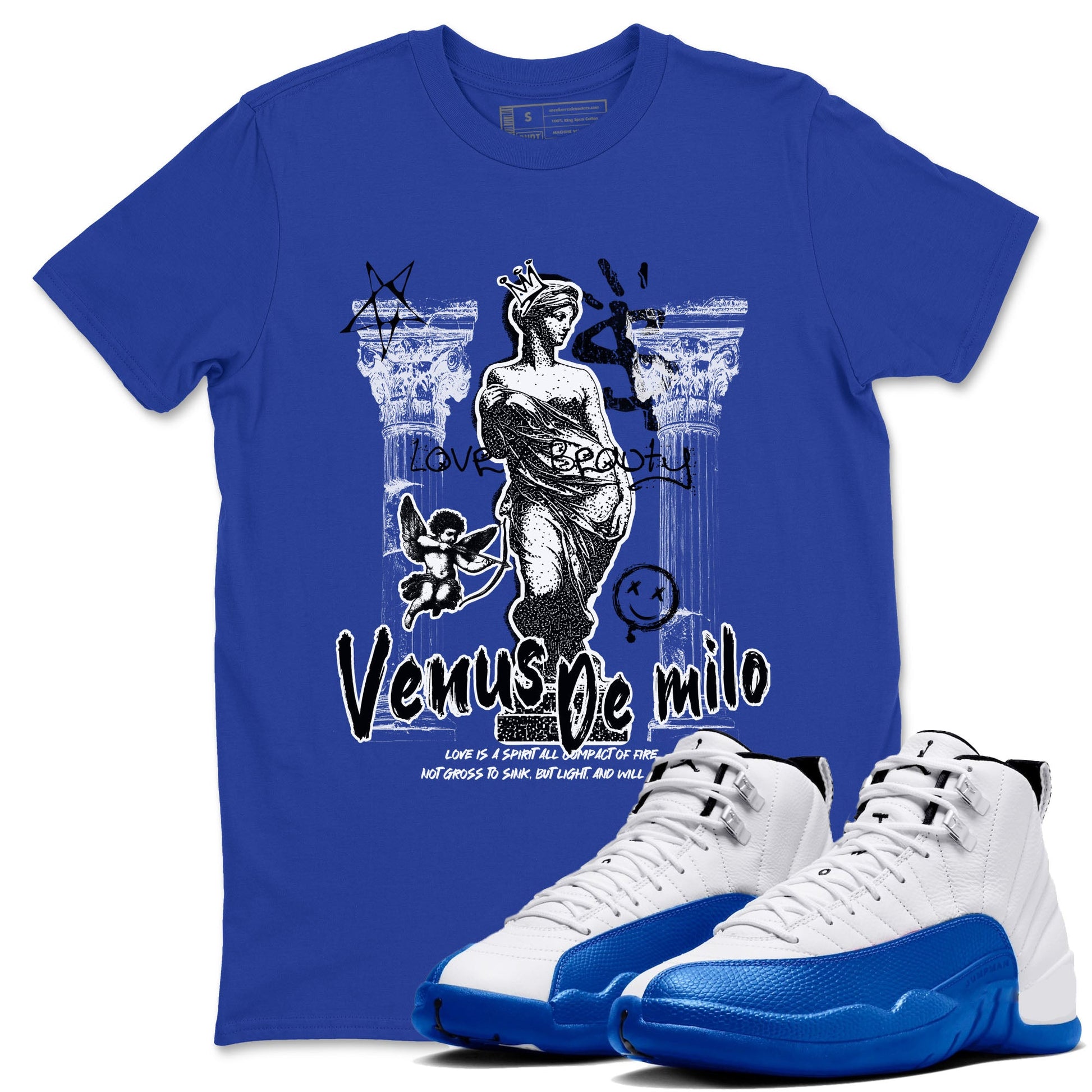 12s Blueberry shirts to match jordans Venus De Milo best t shirts to wear with jordans Air Jordan 12 Retro Blueberry match shoes to clothes SNRT Sneaker Tees unisex cotton Royal Blue 1 shirts