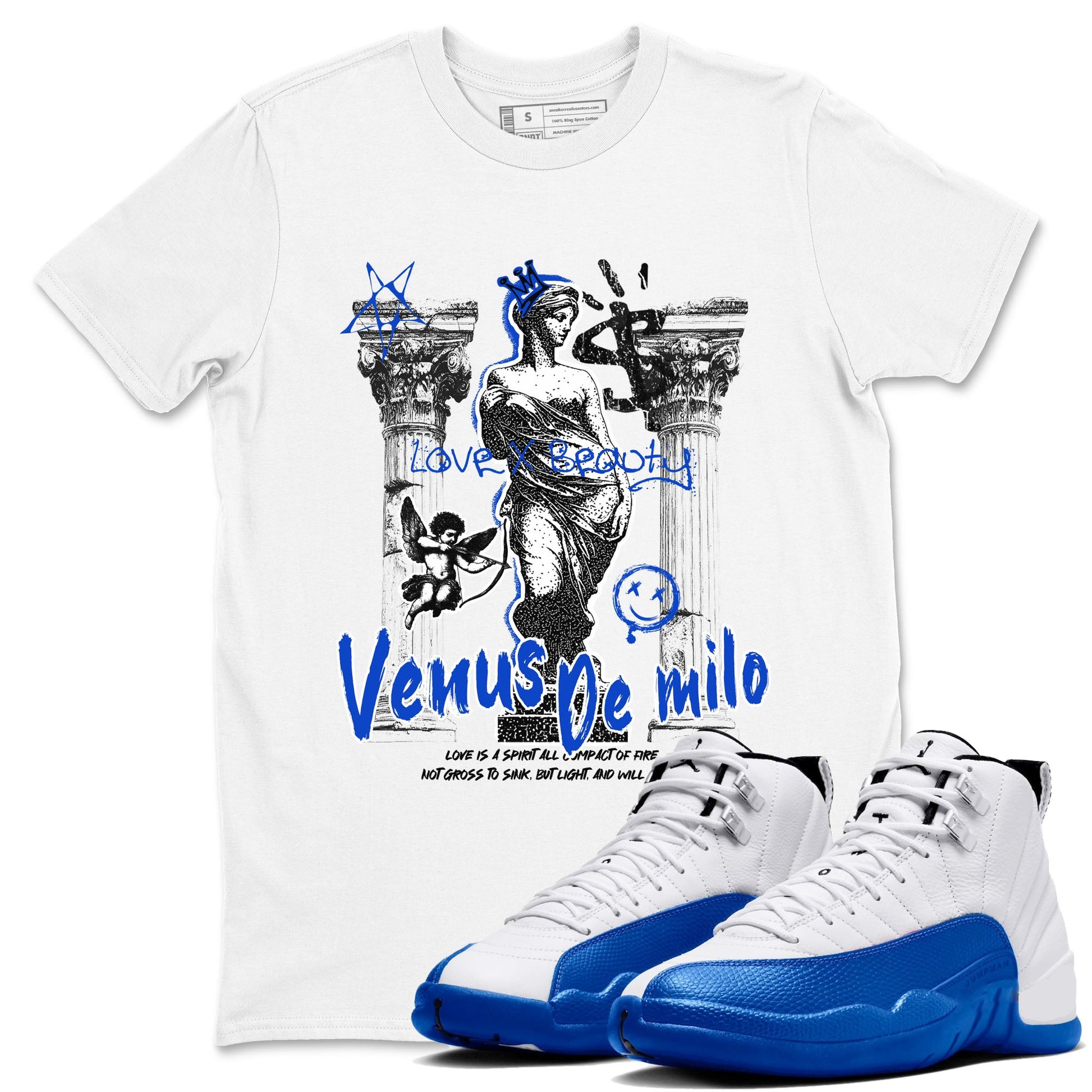 12s Blueberry shirts to match jordans Venus De Milo best t shirts to wear with jordans Air Jordan 12 Retro Blueberry match shoes to clothes SNRT Sneaker Tees unisex cotton White 1 shirts
