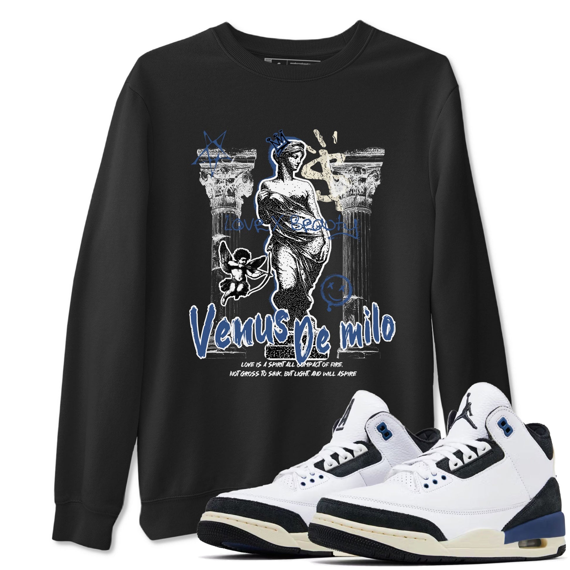 3s For The Love to match jordans Venus De Milo best t shirts to wear with jordans A Ma Maniere x Air Jordan 3 Diffused Blue match shoes to clothes SNRT Sneaker Tees unisex cotton Black 1 shirts