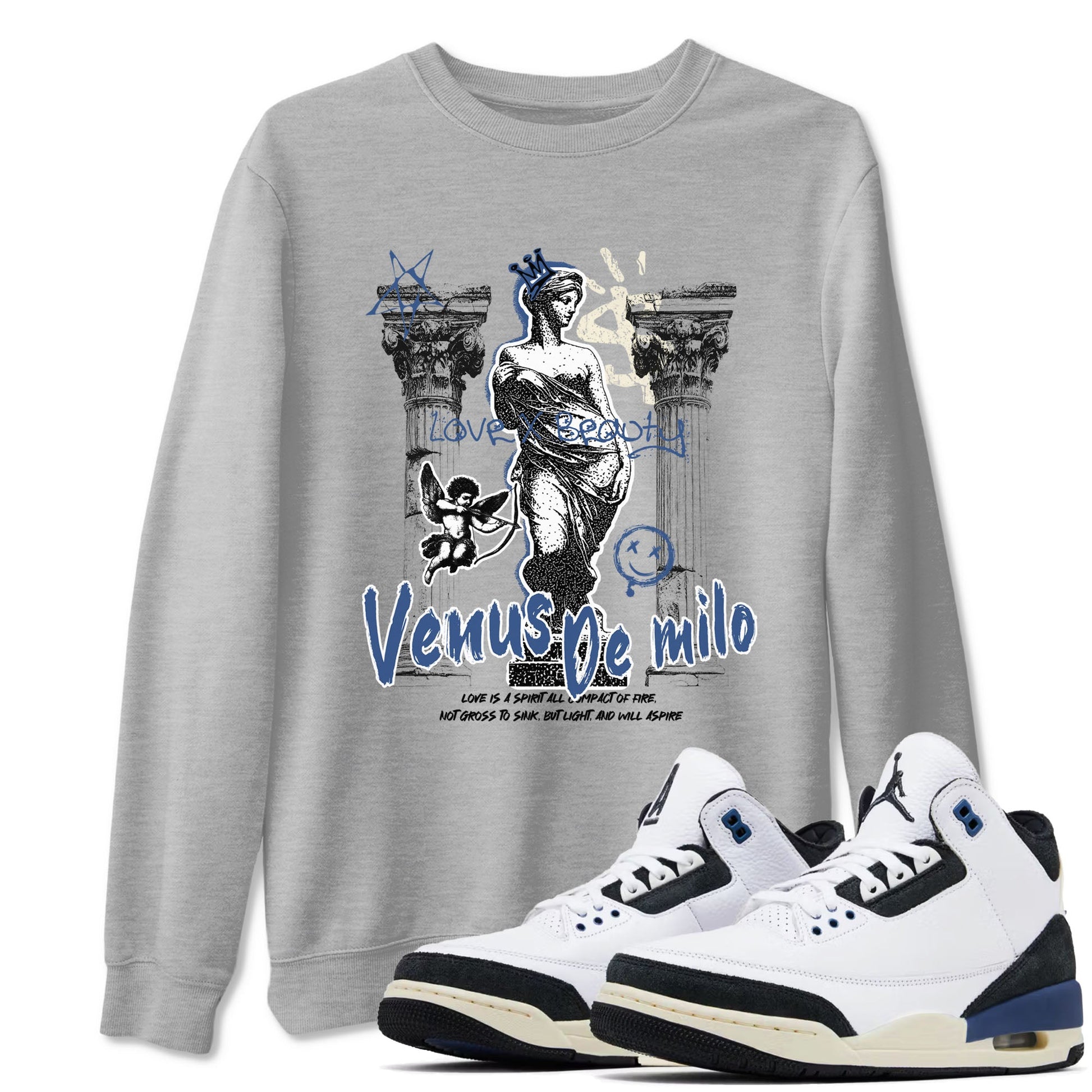 3s For The Love to match jordans Venus De Milo best t shirts to wear with jordans A Ma Maniere x Air Jordan 3 Diffused Blue match shoes to clothes SNRT Sneaker Tees unisex cotton Heather Grey 1 shirts
