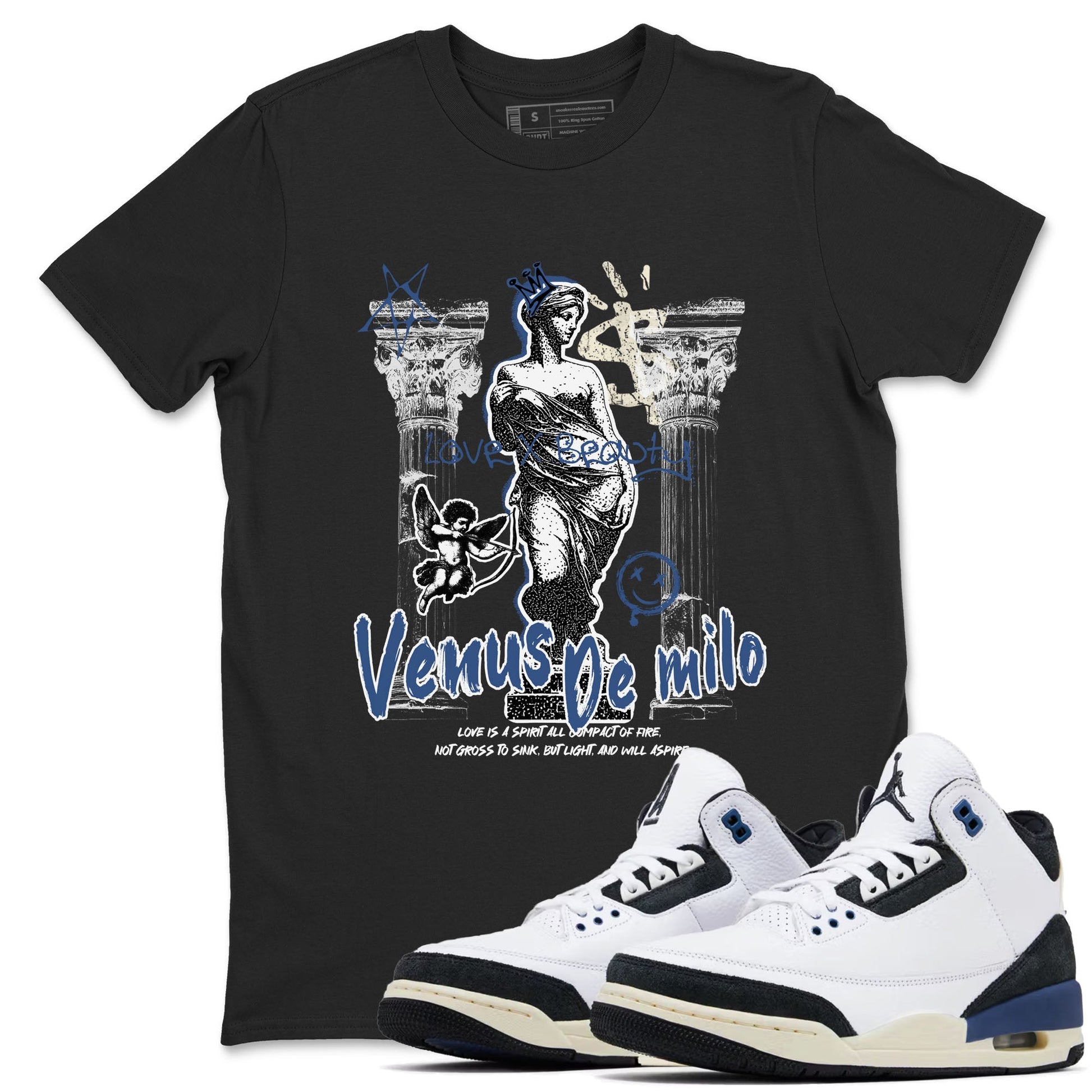 3s For The Love to match jordans Venus De Milo best t shirts to wear with jordans A Ma Maniere x Air Jordan 3 Diffused Blue match shoes to clothes SNRT Sneaker Tees unisex cotton Black 1 shirts
