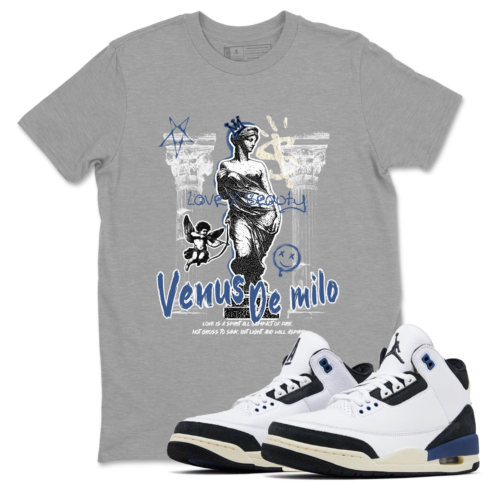 3s For The Love to match jordans Venus De Milo best t shirts to wear with jordans A Ma Maniere x Air Jordan 3 Diffused Blue match shoes to clothes SNRT Sneaker Tees unisex cotton Heather Grey 1 shirts