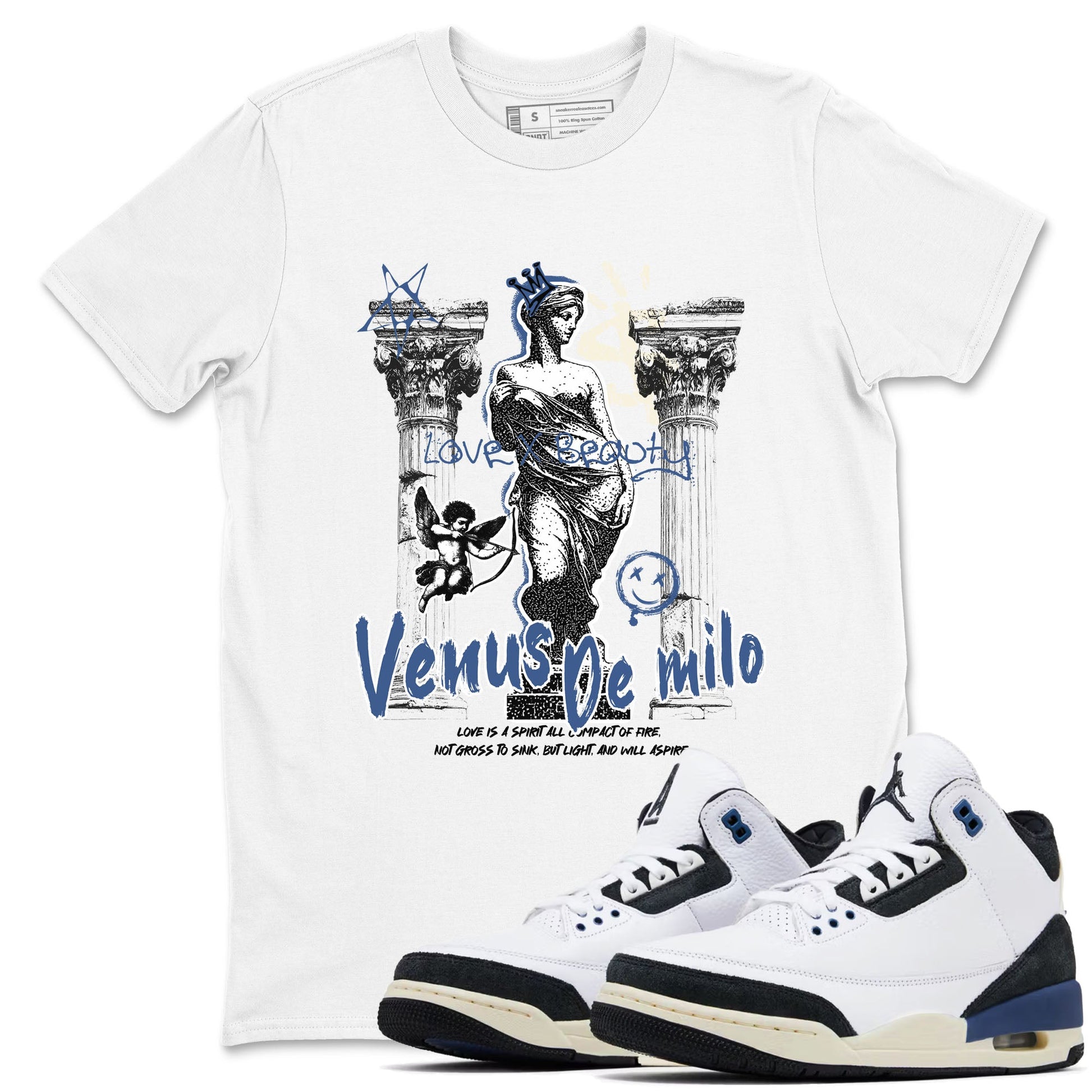 3s For The Love to match jordans Venus De Milo best t shirts to wear with jordans A Ma Maniere x Air Jordan 3 Diffused Blue match shoes to clothes SNRT Sneaker Tees unisex cotton White 1 shirts