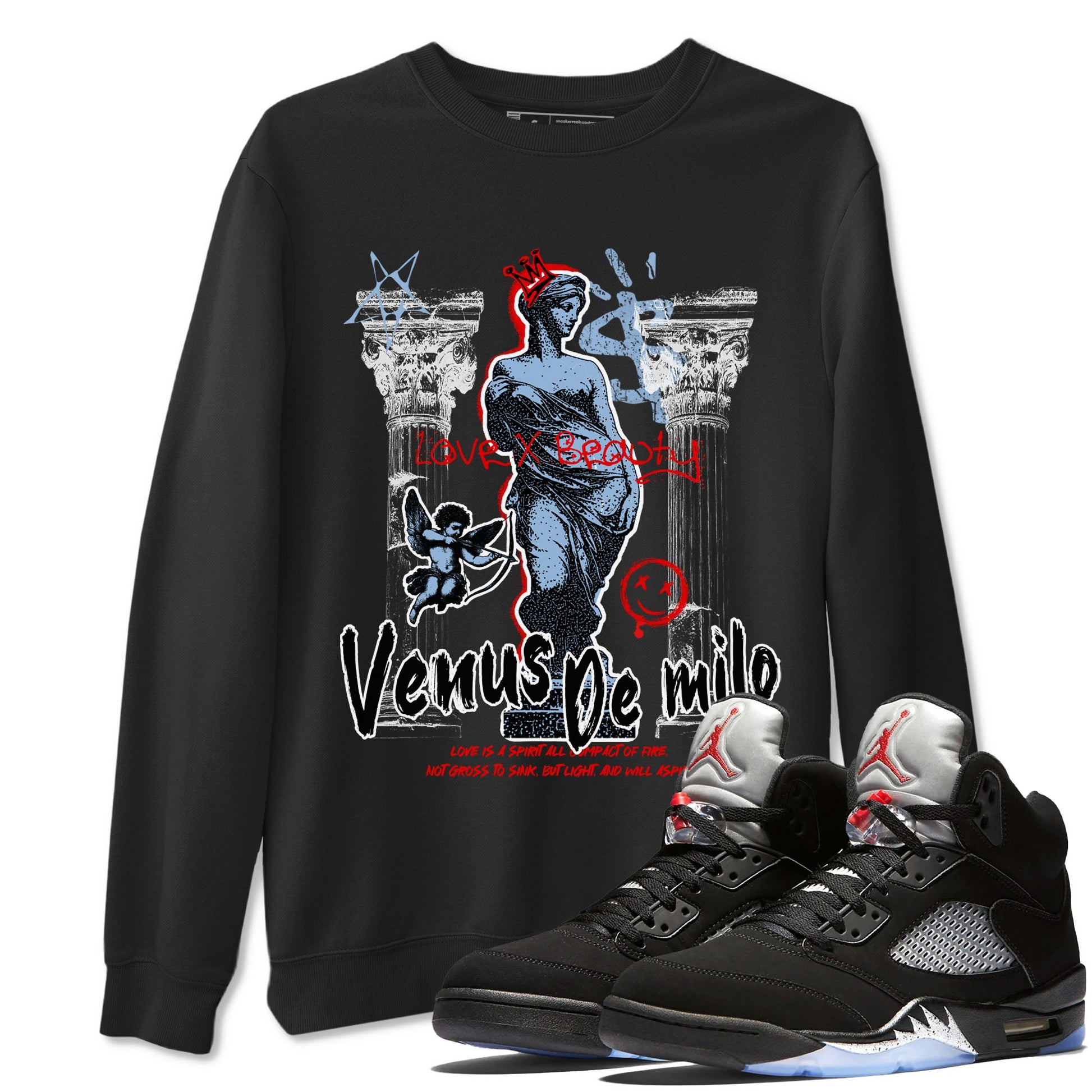 5s Black Metallic Reimagined shirts to match jordans Venus De Milo best t shirts to wear with jordans AJ5 Retro OG Reimagined match shoes to clothes SNRT Sneaker Tees unisex cotton Black 1 shirts