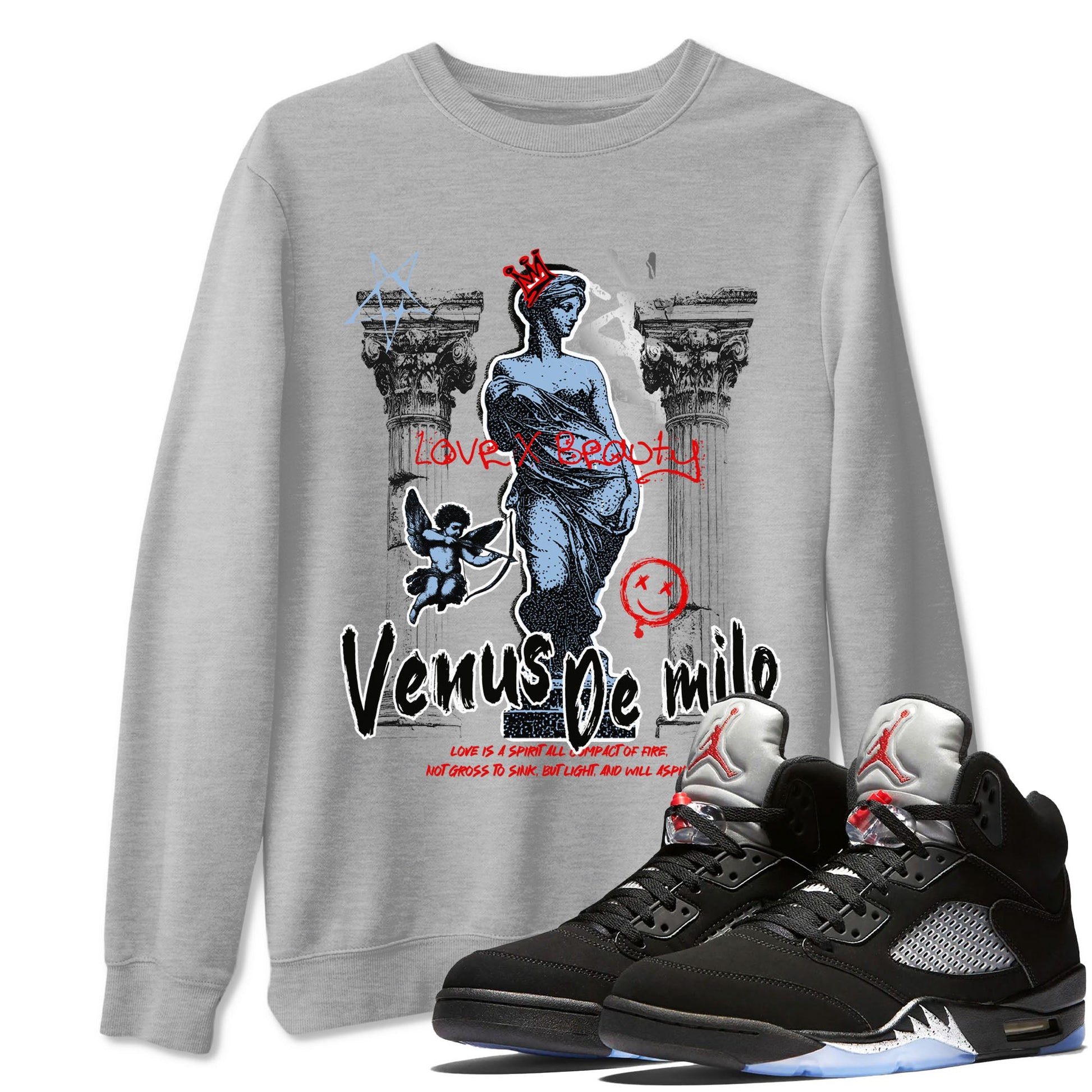 5s Black Metallic Reimagined shirts to match jordans Venus De Milo best t shirts to wear with jordans AJ5 Retro OG Reimagined match shoes to clothes SNRT Sneaker Tees unisex cotton Heather Grey 1 shirts