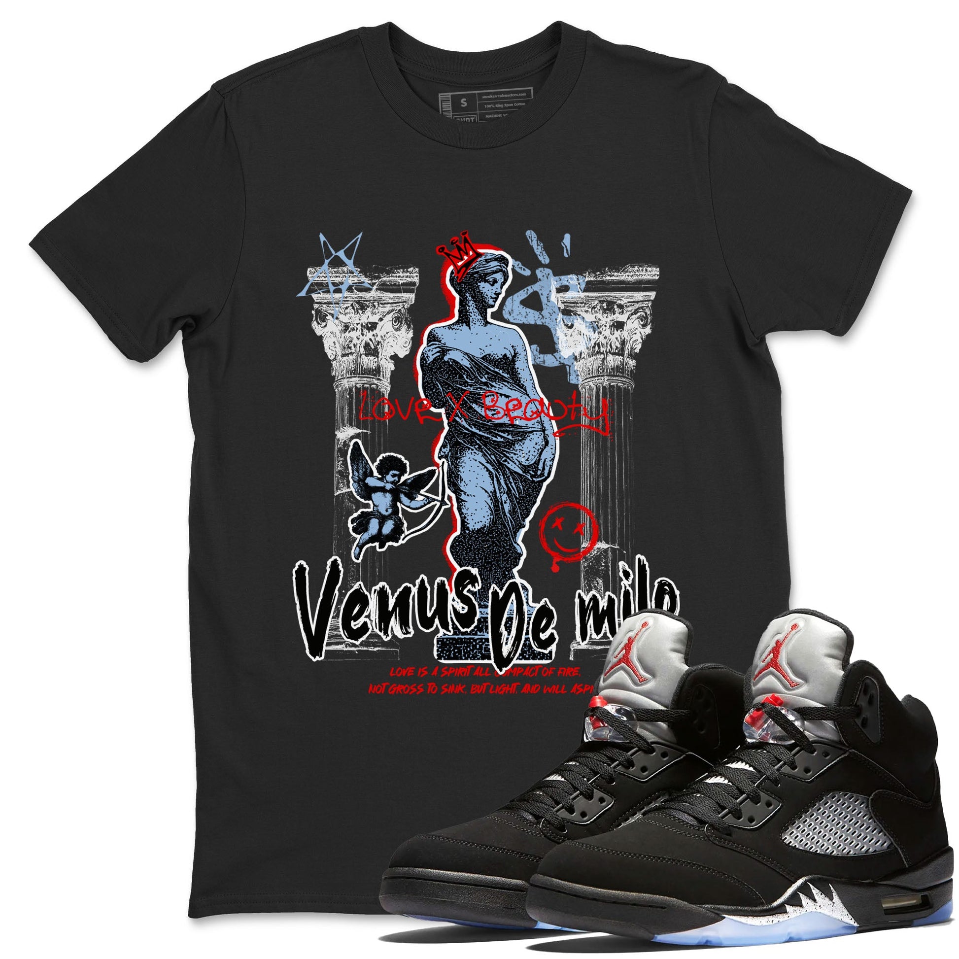 5s Black Metallic Reimagined shirts to match jordans Venus De Milo best t shirts to wear with jordans AJ5 Retro OG Reimagined match shoes to clothes SNRT Sneaker Tees unisex cotton Black 1 shirts