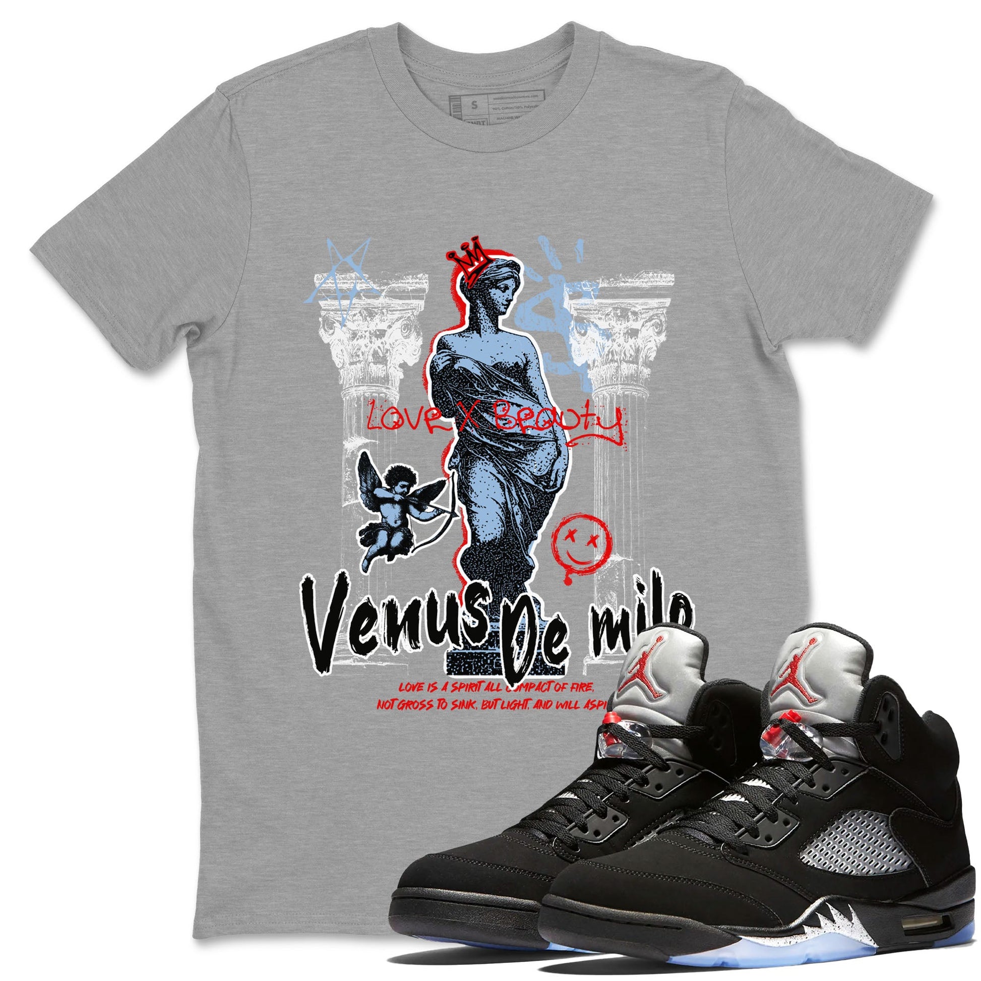 5s Black Metallic Reimagined shirts to match jordans Venus De Milo best t shirts to wear with jordans AJ5 Retro OG Reimagined match shoes to clothes SNRT Sneaker Tees unisex cotton Heather Grey 1 shirts