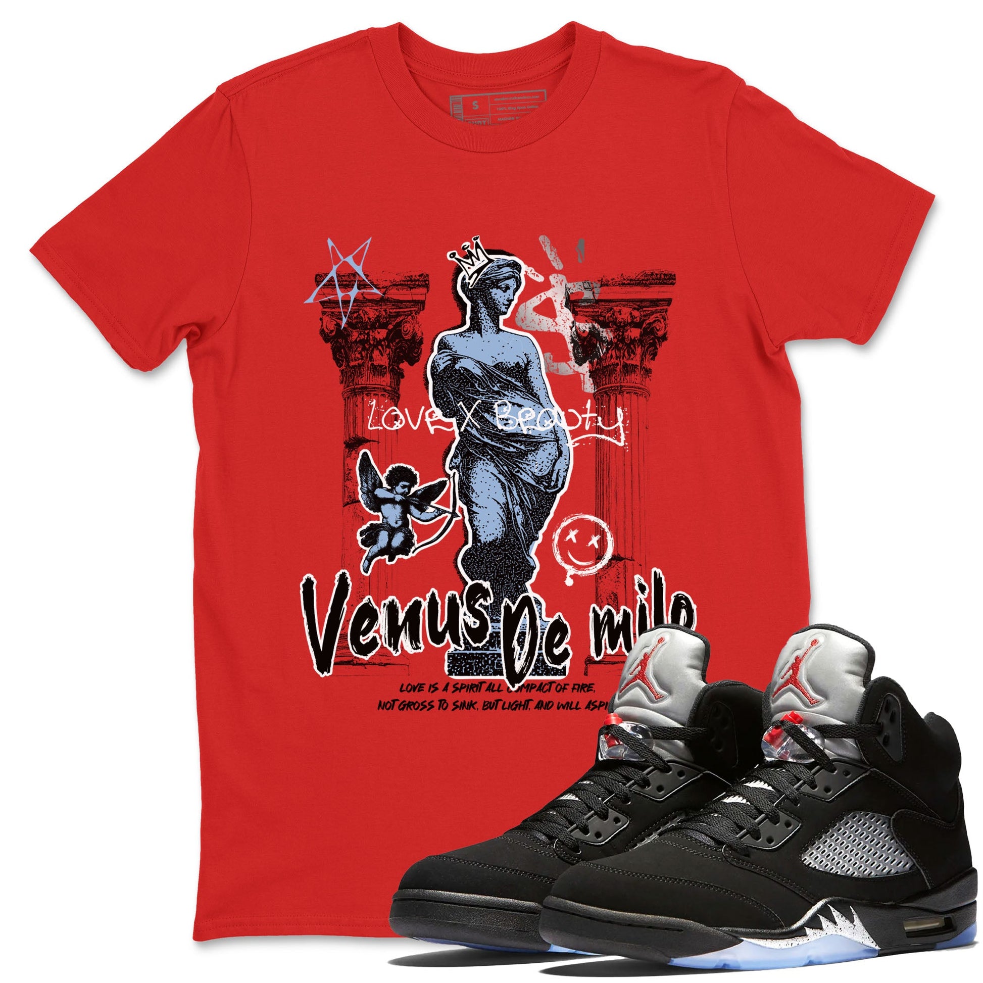 5s Black Metallic Reimagined shirts to match jordans Venus De Milo best t shirts to wear with jordans AJ5 Retro OG Reimagined match shoes to clothes SNRT Sneaker Tees unisex cotton Red 1 shirts