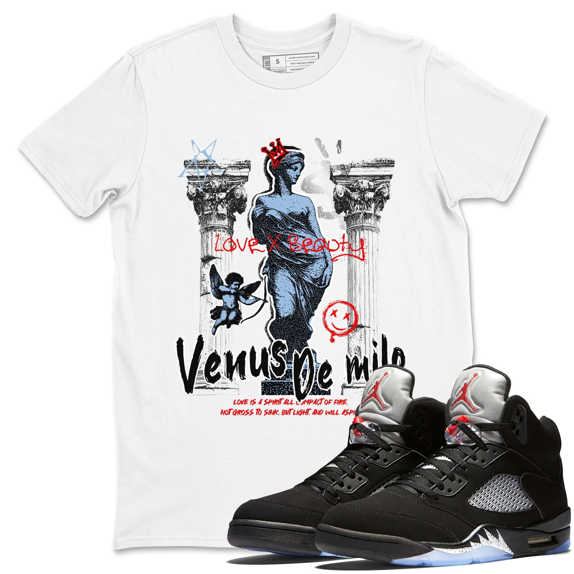 5s Black Metallic Reimagined shirts to match jordans Venus De Milo best t shirts to wear with jordans AJ5 Retro OG Reimagined match shoes to clothes SNRT Sneaker Tees unisex cotton White 1 shirts