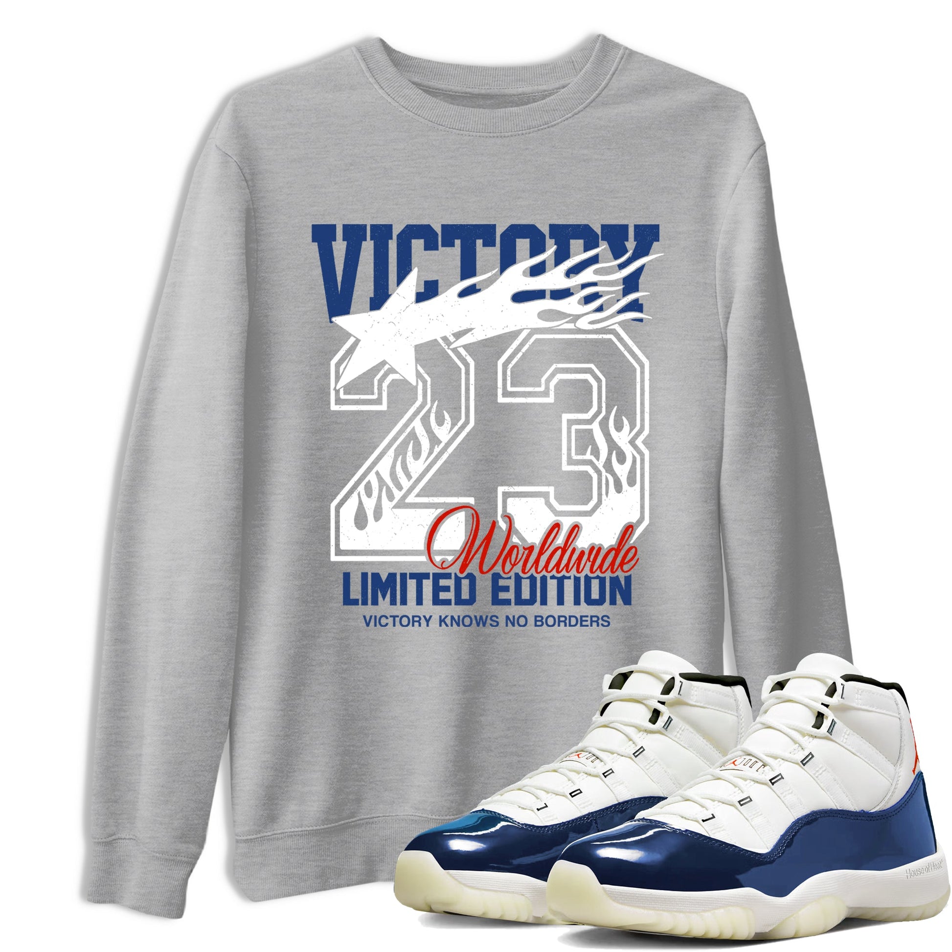 Sneaker match tees – Sneaker Tees To Match Air Jordan 11 Rare Air Shoes – Victory Knows No Borders Tee Heather Grey 1