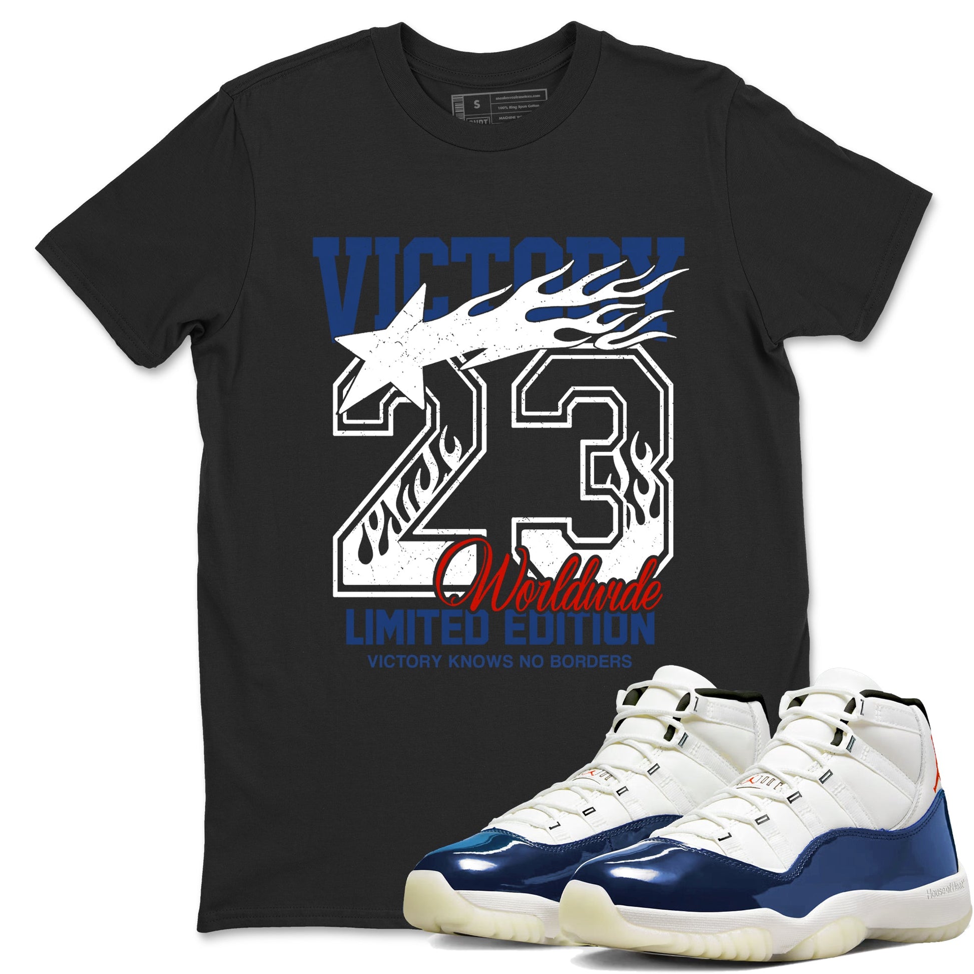Sneaker match tees – Sneaker Tees To Match Air Jordan 11 Rare Air Shoes – Victory Knows No Borders Tee Black 1