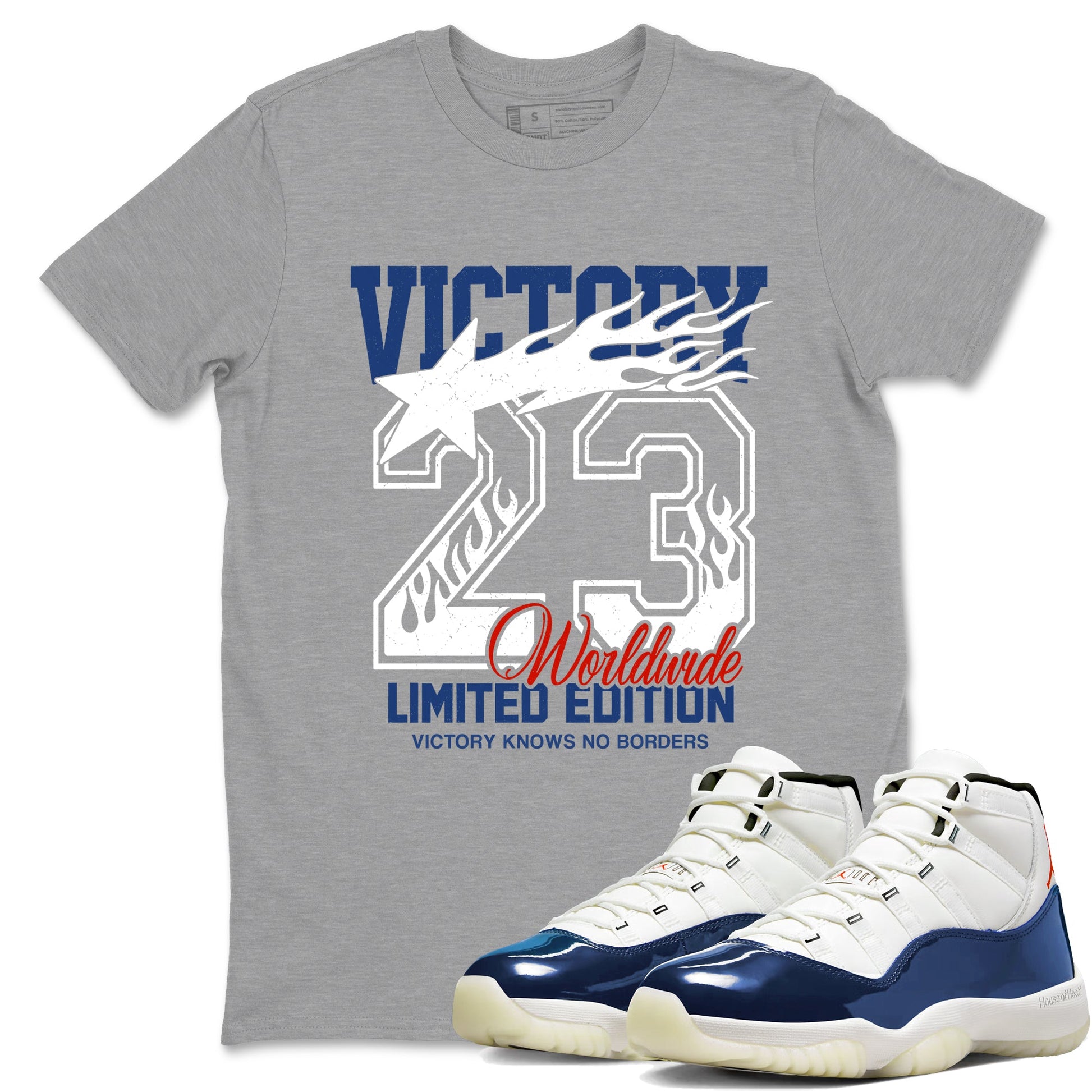 Sneaker match tees – Sneaker Tees To Match Air Jordan 11 Rare Air Shoes – Victory Knows No Borders Tee Heather Grey 1
