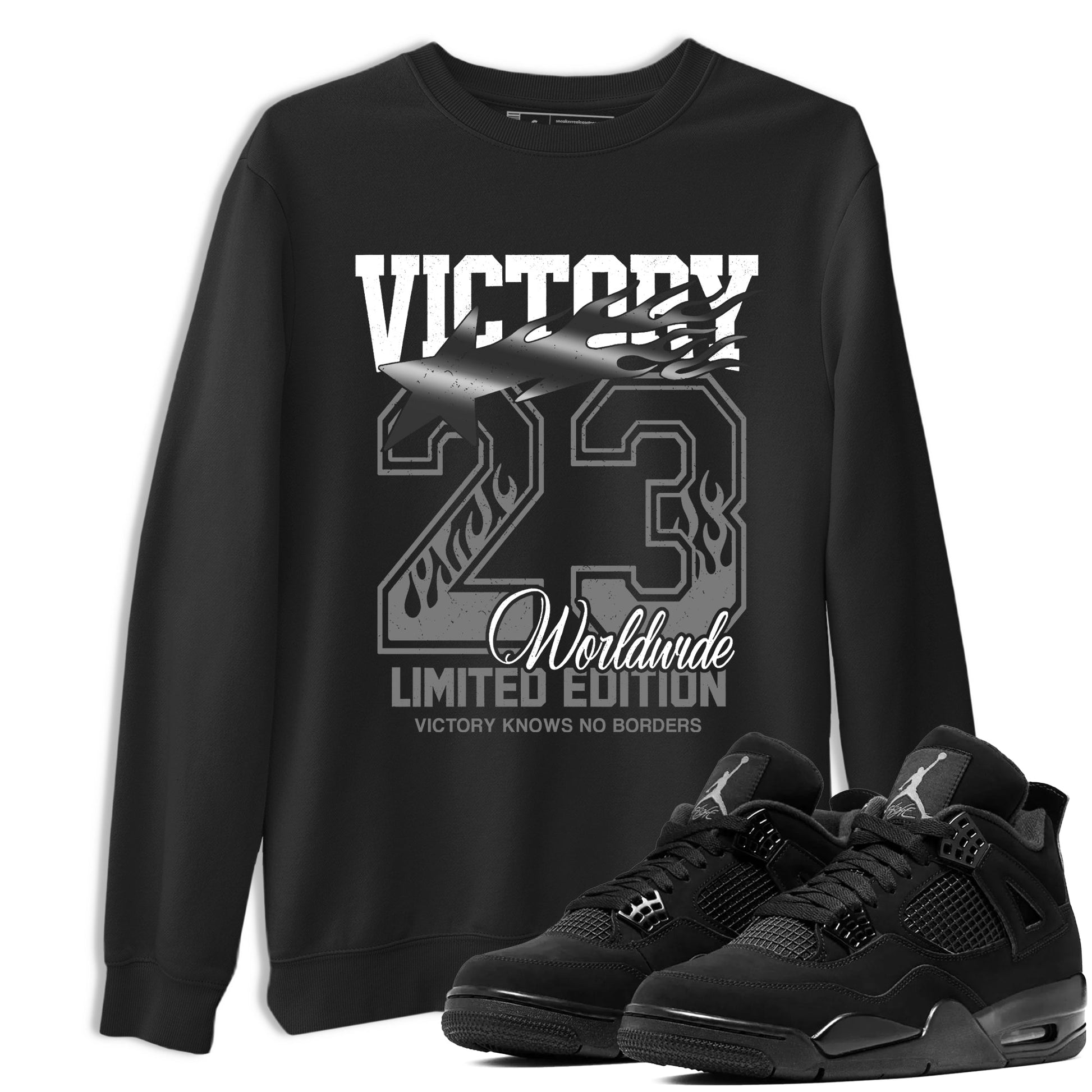 Sneaker match tees – Sneaker Tees To Match Air Jordan 4 Black Cat Shoes – Victory Knows No Borders Tee Black 1