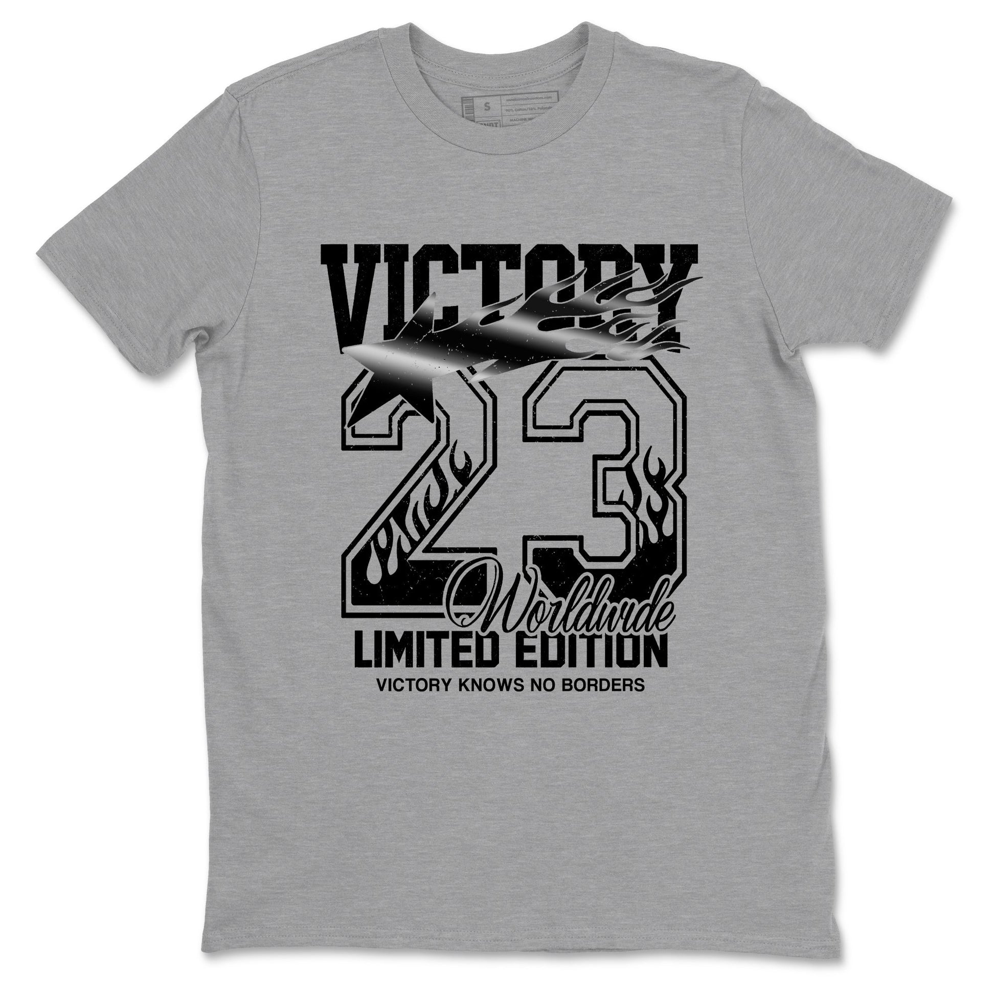Sneaker match tees – Sneaker Tees To Match Air Jordan 4 Black Cat Shoes – Victory Knows No Borders Tee Heather Grey 2