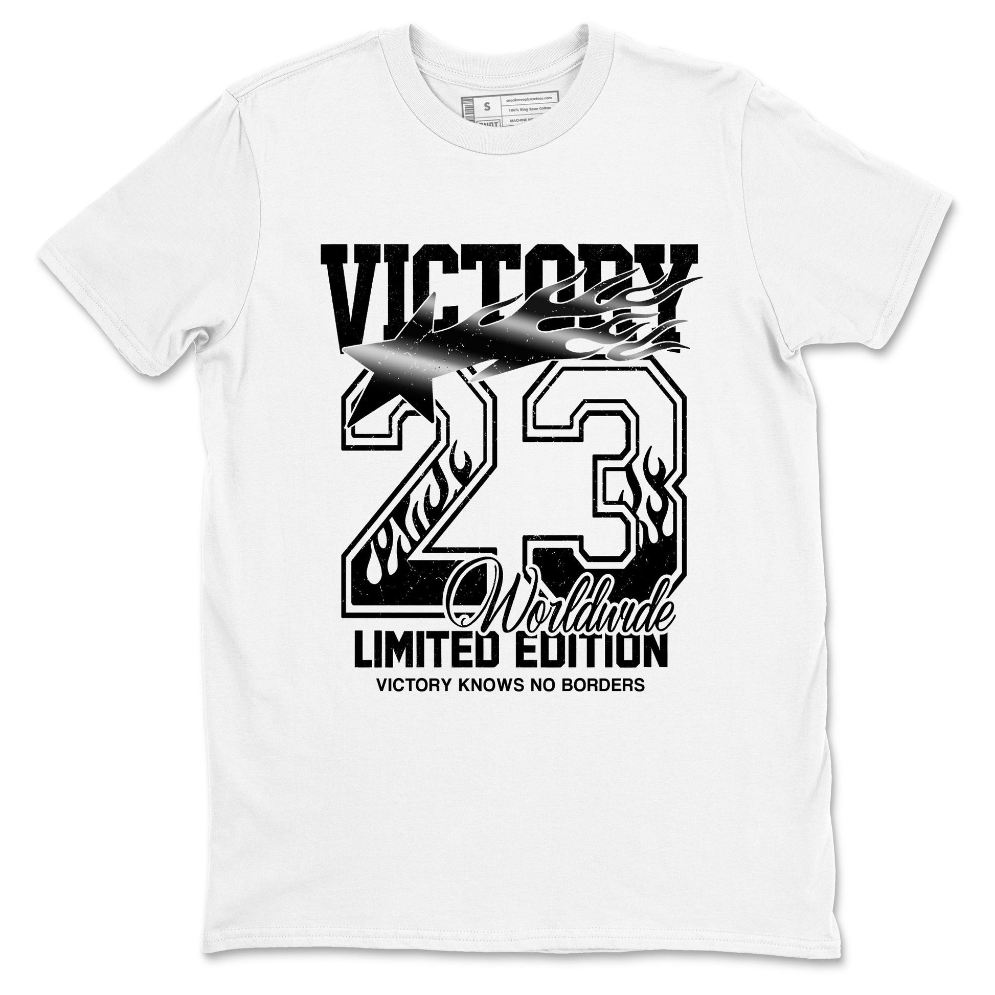 Sneaker match tees – Sneaker Tees To Match Air Jordan 4 Black Cat Shoes – Victory Knows No Borders Tee White 2