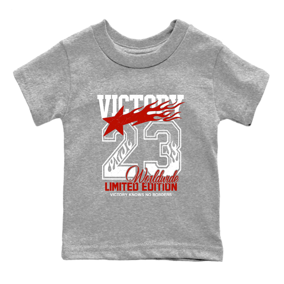 Sneaker match tees – Sneaker Tees To Match Air Jordan 5 Fire Red Shoes – Victory Knows No Borders Kids T-Shirt Heather Grey 2
