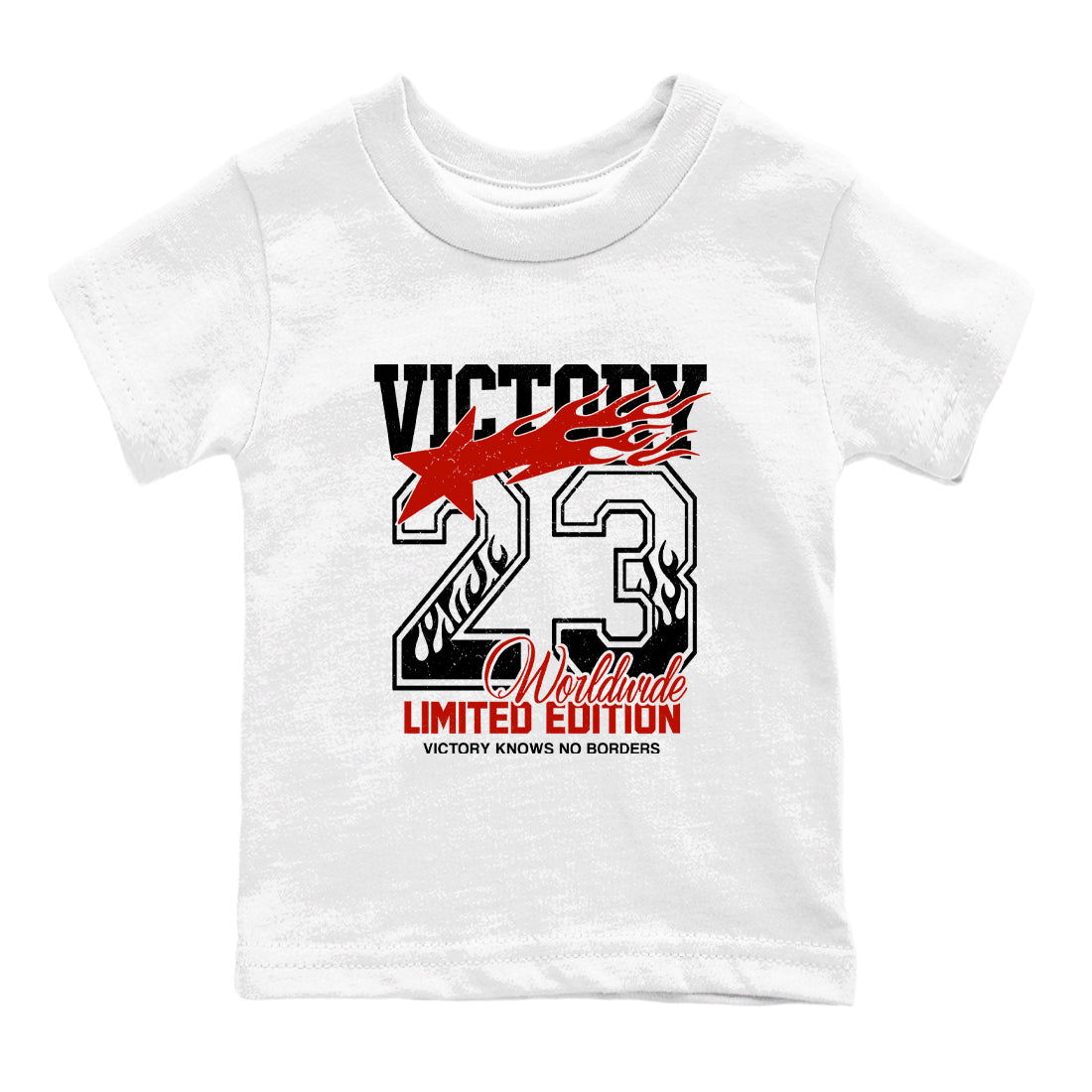 Sneaker match tees – Sneaker Tees To Match Air Jordan 5 Fire Red Shoes – Victory Knows No Borders Kids T-Shirt White 2