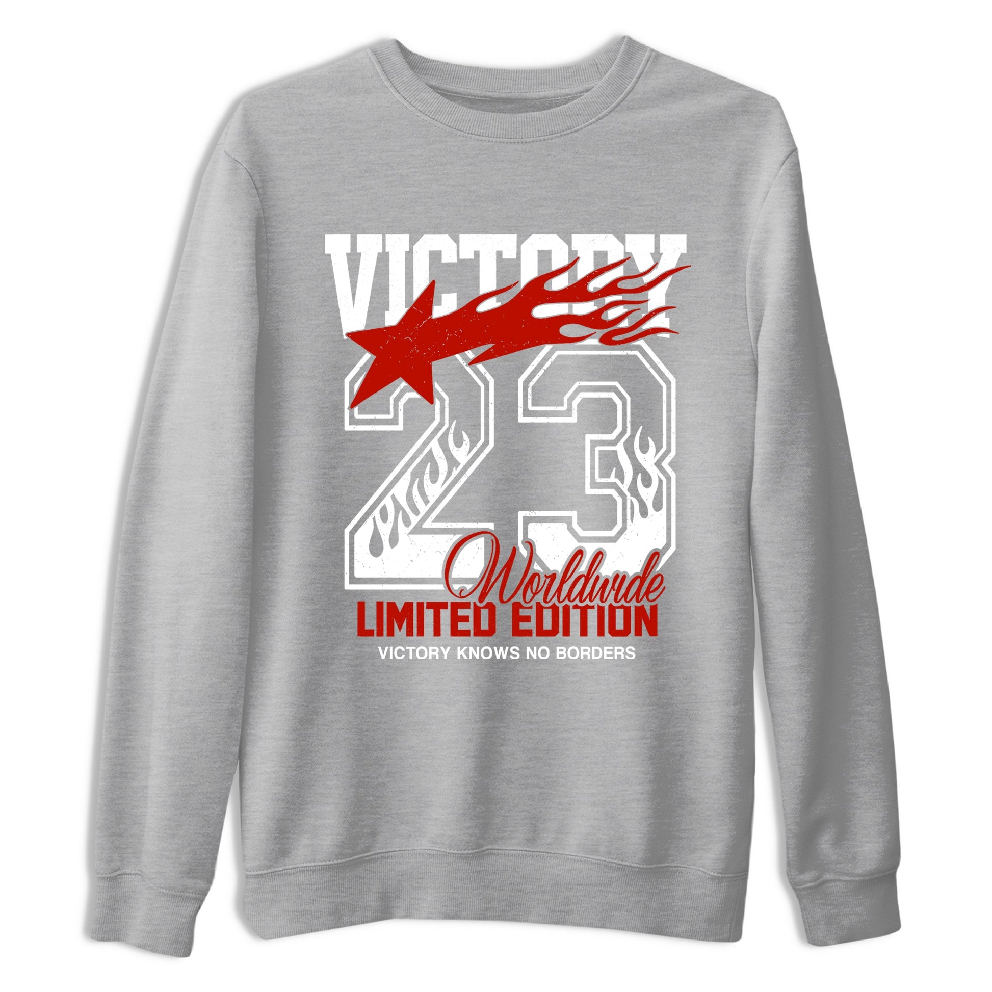 Sneaker match tees – Sneaker Tees To Match Air Jordan 5 Fire Red Shoes – Victory Knows No Borders Tee Heather Grey 2