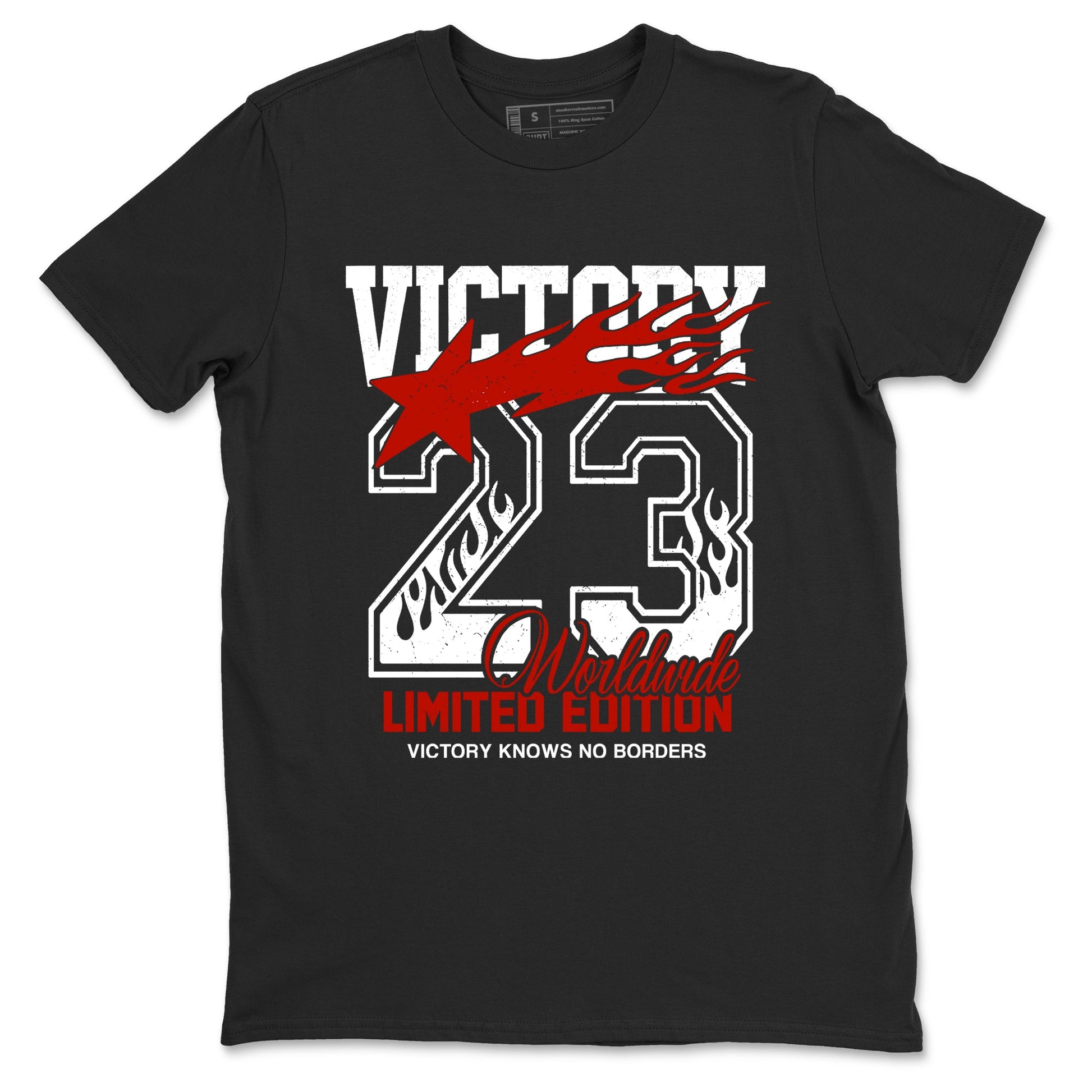 Sneaker match tees – Sneaker Tees To Match Air Jordan 5 Fire Red Shoes – Victory Knows No Borders Tee Black 2