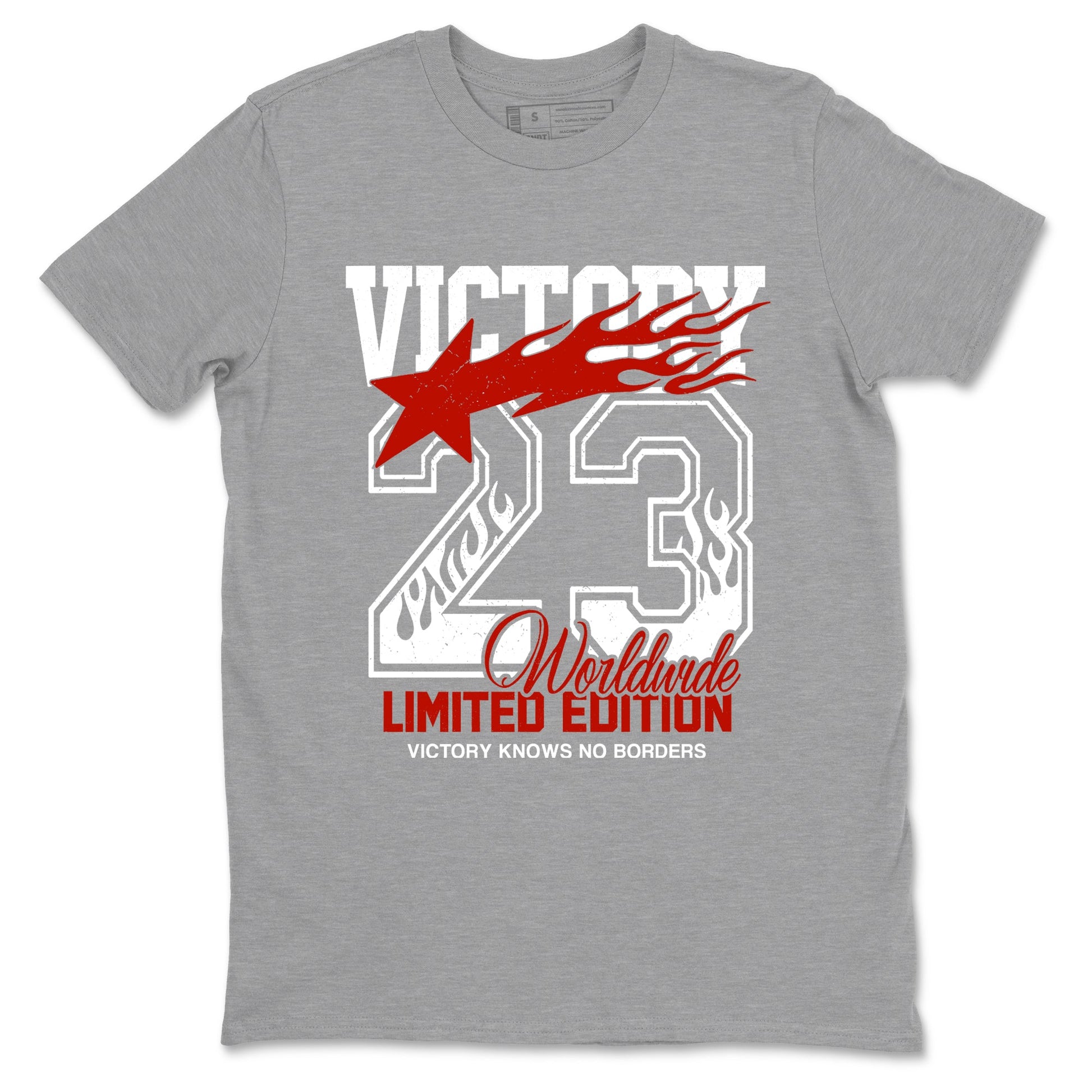 Sneaker match tees – Sneaker Tees To Match Air Jordan 5 Fire Red Shoes – Victory Knows No Borders Tee Heather Grey 2