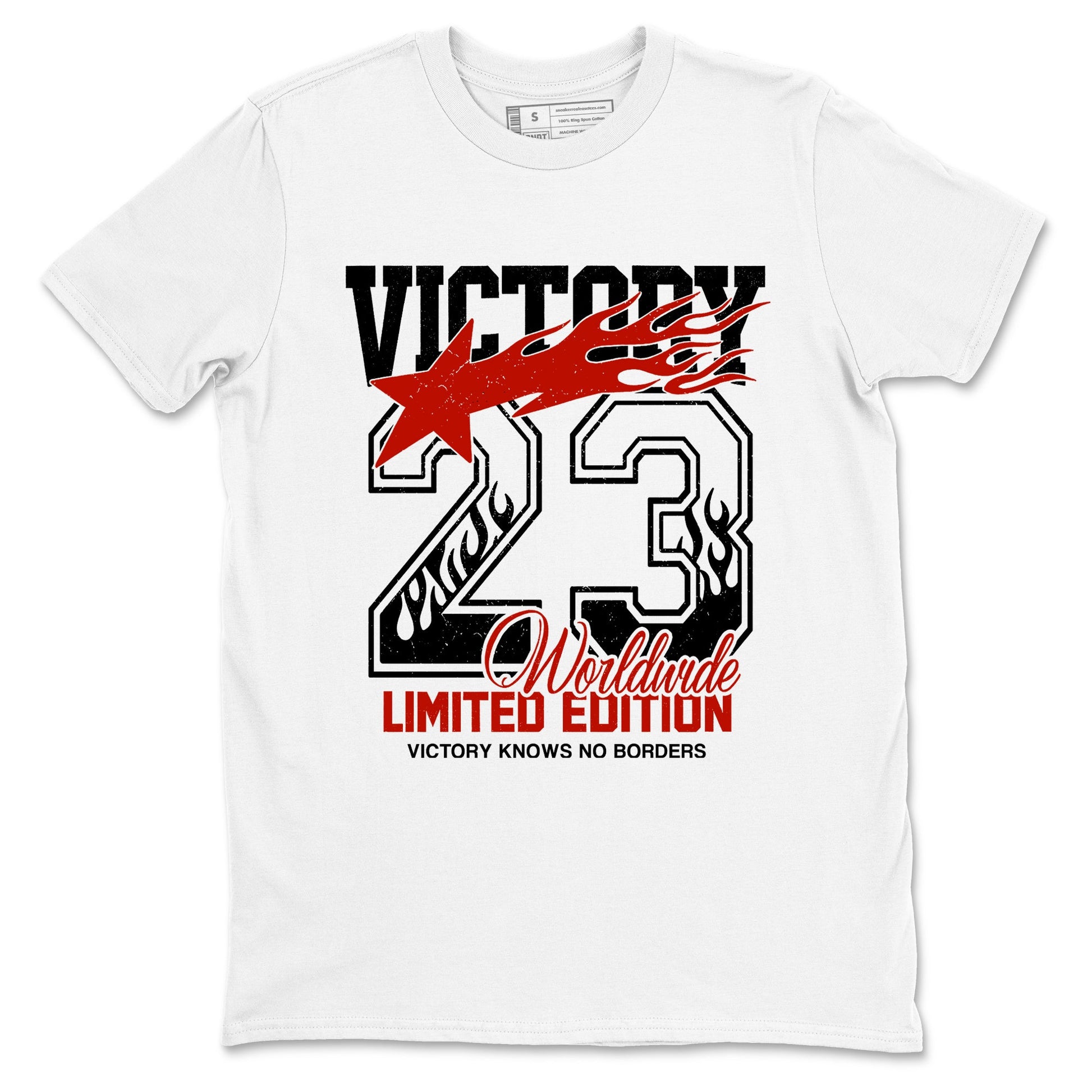Sneaker match tees – Sneaker Tees To Match Air Jordan 5 Fire Red Shoes – Victory Knows No Borders Tee White 2
