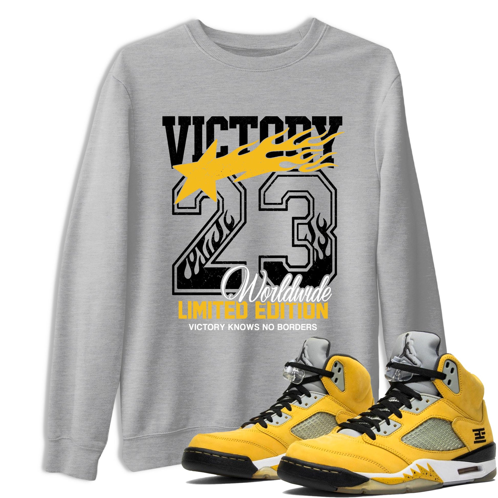 Sneaker match tees – Sneaker Tees To Match Air Jordan 5 Tokyo Shoes – Victory Knows No Borders Tee Heather Grey 1