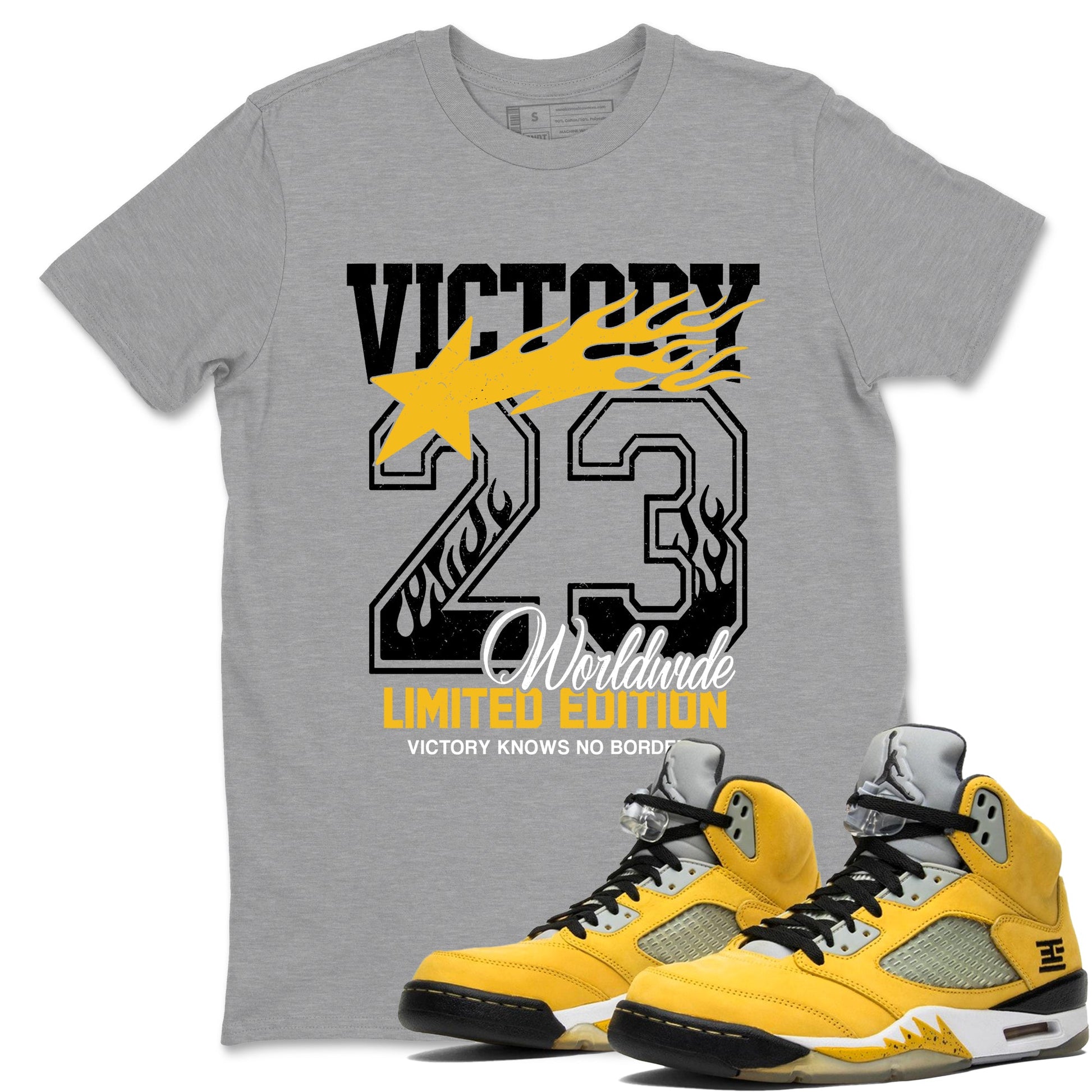 Sneaker match tees – Sneaker Tees To Match Air Jordan 5 Tokyo Shoes – Victory Knows No Borders Tee Heather Grey 1