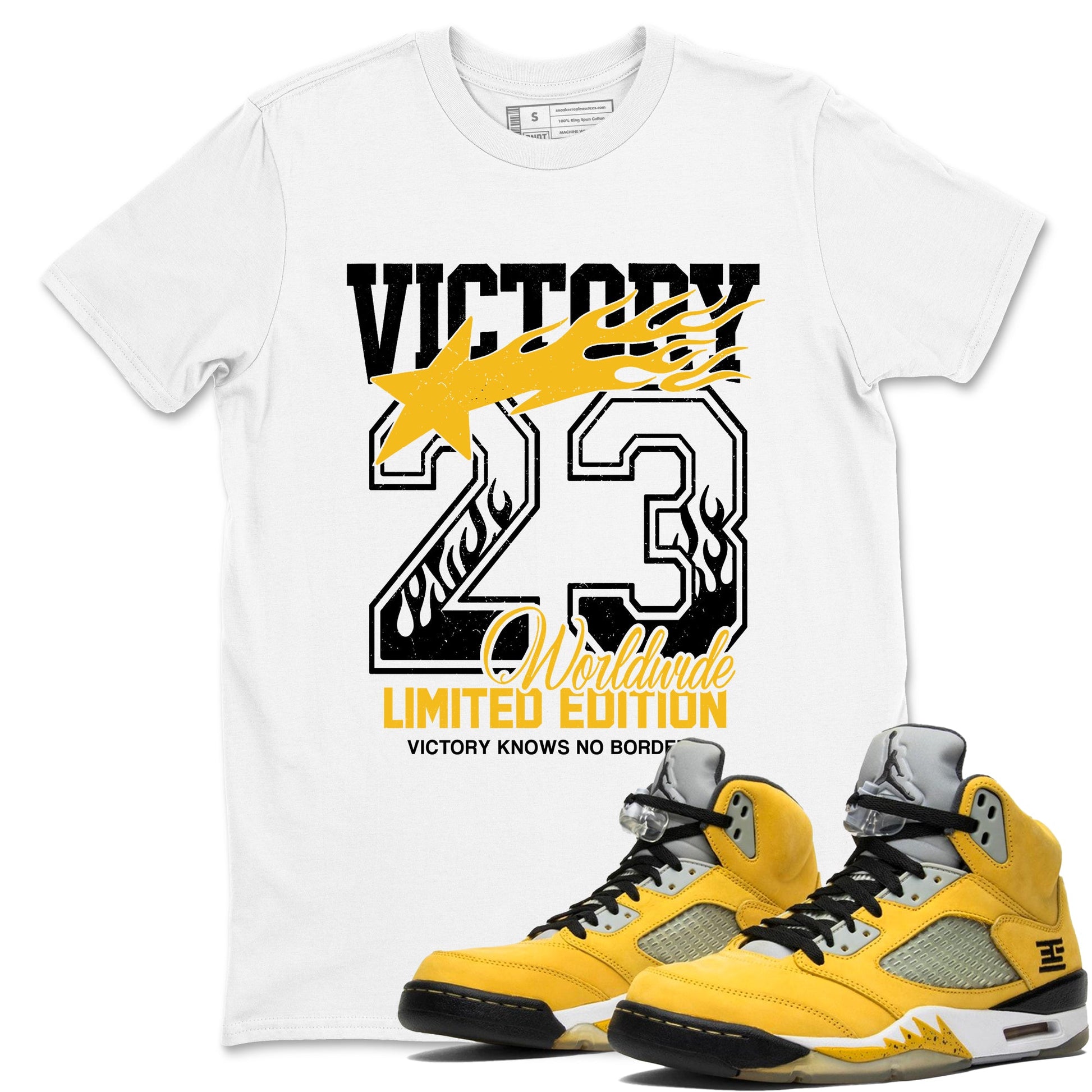 Sneaker match tees – Sneaker Tees To Match Air Jordan 5 Tokyo Shoes – Victory Knows No Borders Tee White 1