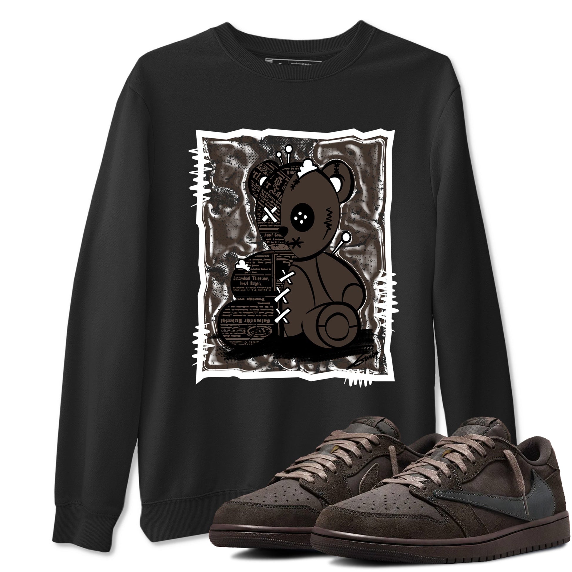 1s Travis Scott Velvet Brown shirts to match jordans Vintage Bear best t shirts to wear with jordans Travis Scott x Air Jordan 1 Low OG Velvet Brown match shoes to clothes SNRT Sneaker Tees unisex cotton Black 1 shirts