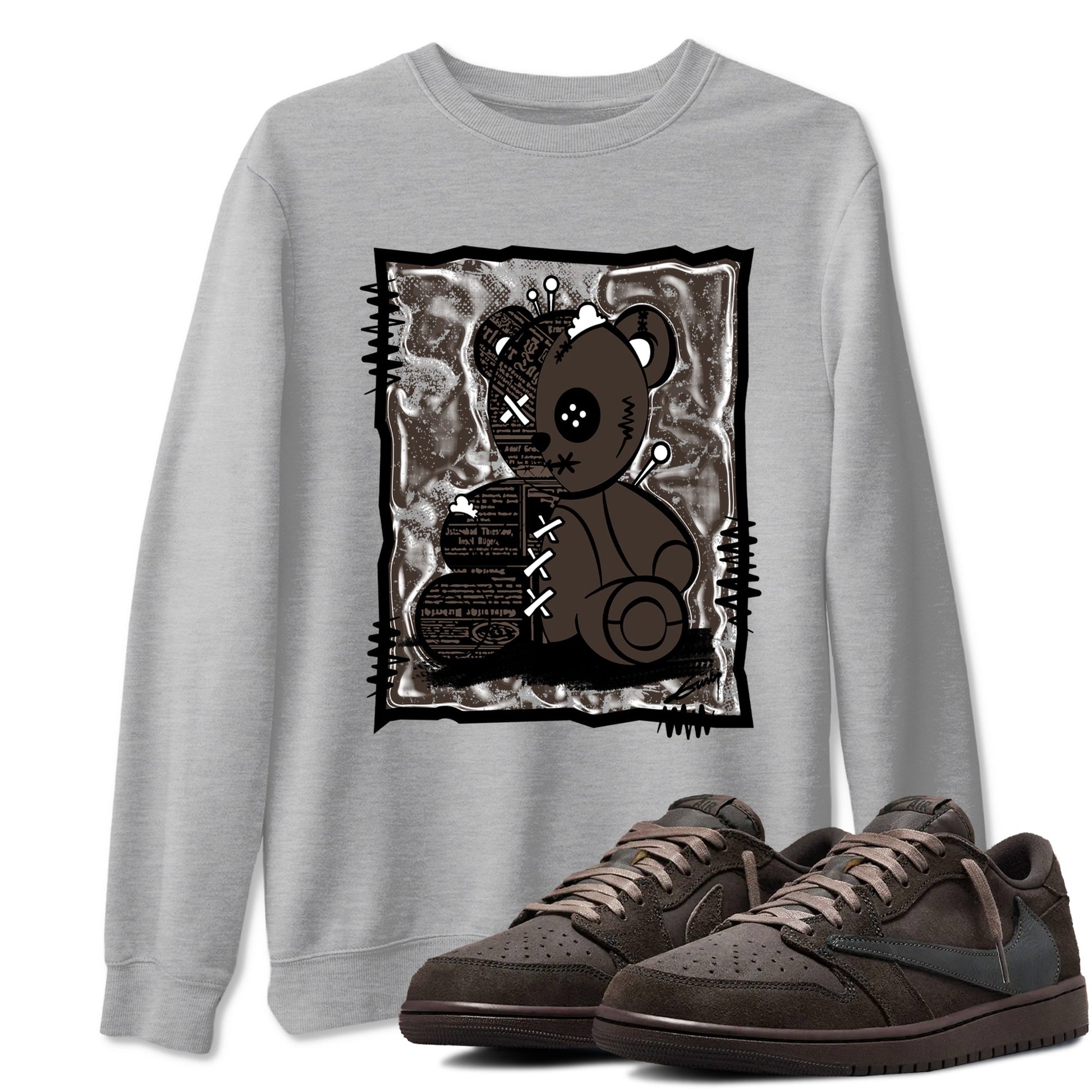 1s Travis Scott Velvet Brown shirts to match jordans Vintage Bear best t shirts to wear with jordans Travis Scott x Air Jordan 1 Low OG Velvet Brown match shoes to clothes SNRT Sneaker Tees unisex cotton Heather Grey 1 shirts