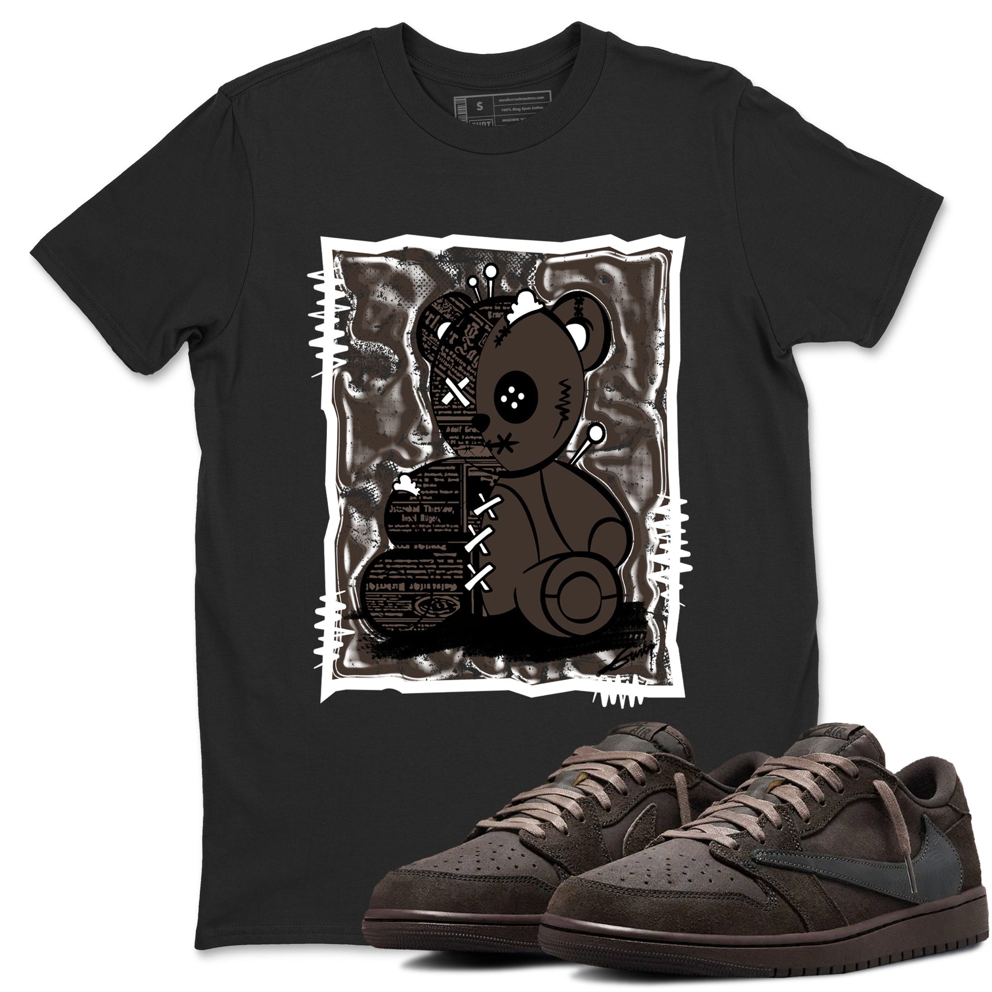 1s Travis Scott Velvet Brown shirts to match jordans Vintage Bear best t shirts to wear with jordans Travis Scott x Air Jordan 1 Low OG Velvet Brown match shoes to clothes SNRT Sneaker Tees unisex cotton Black 1 shirts