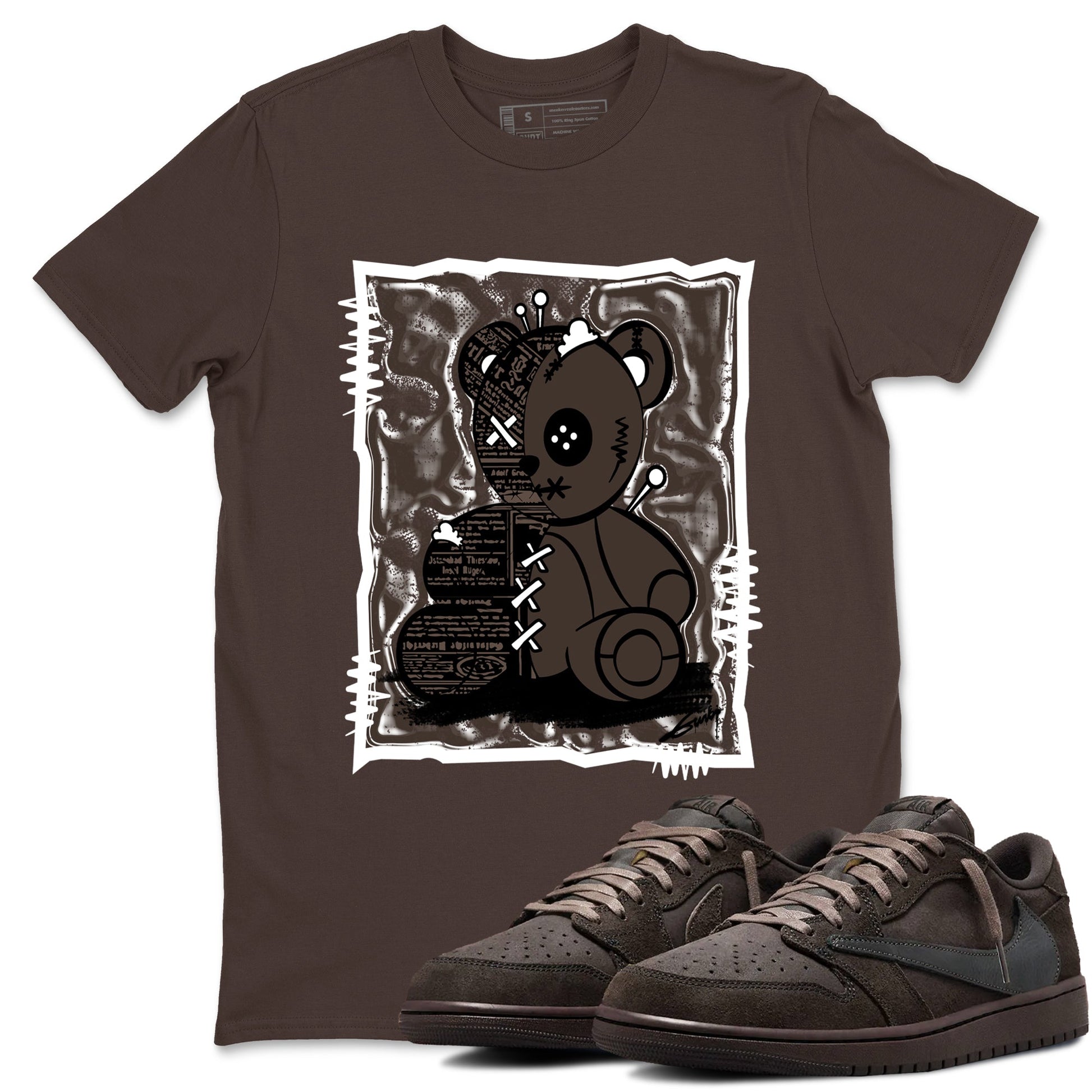 1s Travis Scott Velvet Brown shirts to match jordans Vintage Bear best t shirts to wear with jordans Travis Scott x Air Jordan 1 Low OG Velvet Brown match shoes to clothes SNRT Sneaker Tees unisex cotton Dark Chocolate 1 shirts