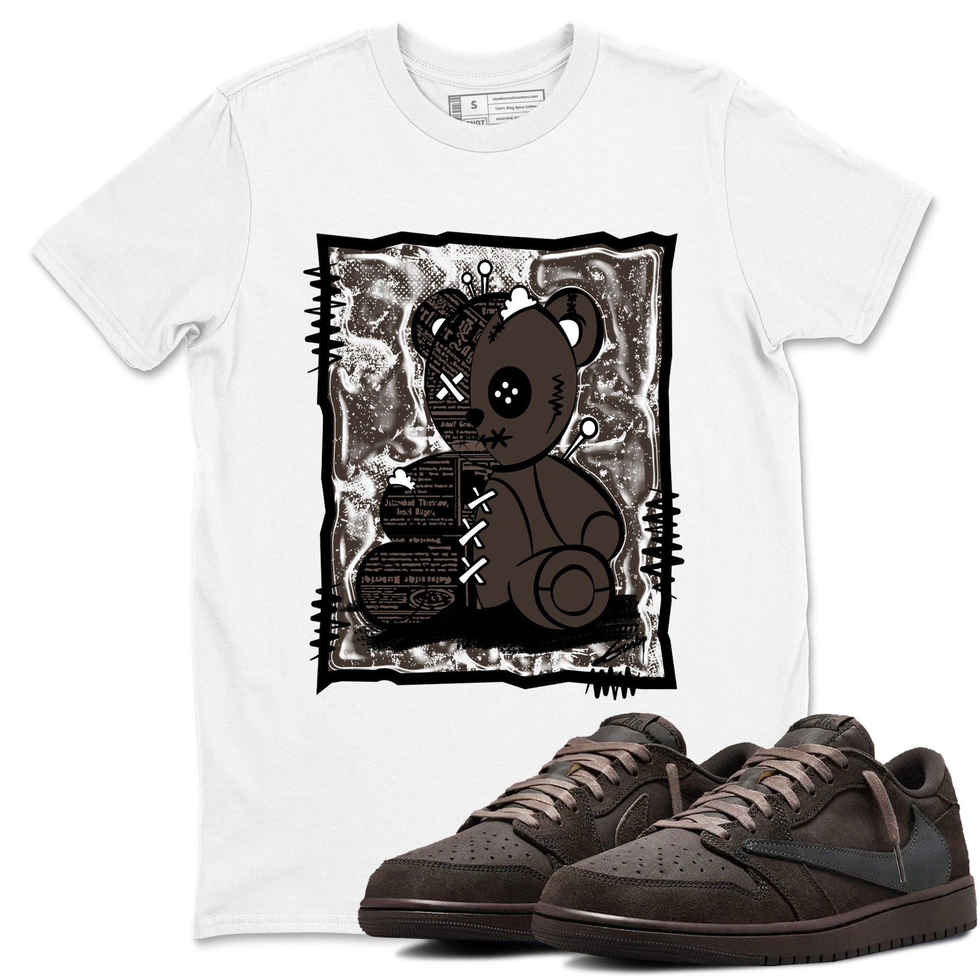 1s Travis Scott Velvet Brown shirts to match jordans Vintage Bear best t shirts to wear with jordans Travis Scott x Air Jordan 1 Low OG Velvet Brown match shoes to clothes SNRT Sneaker Tees unisex cotton White 1 shirts