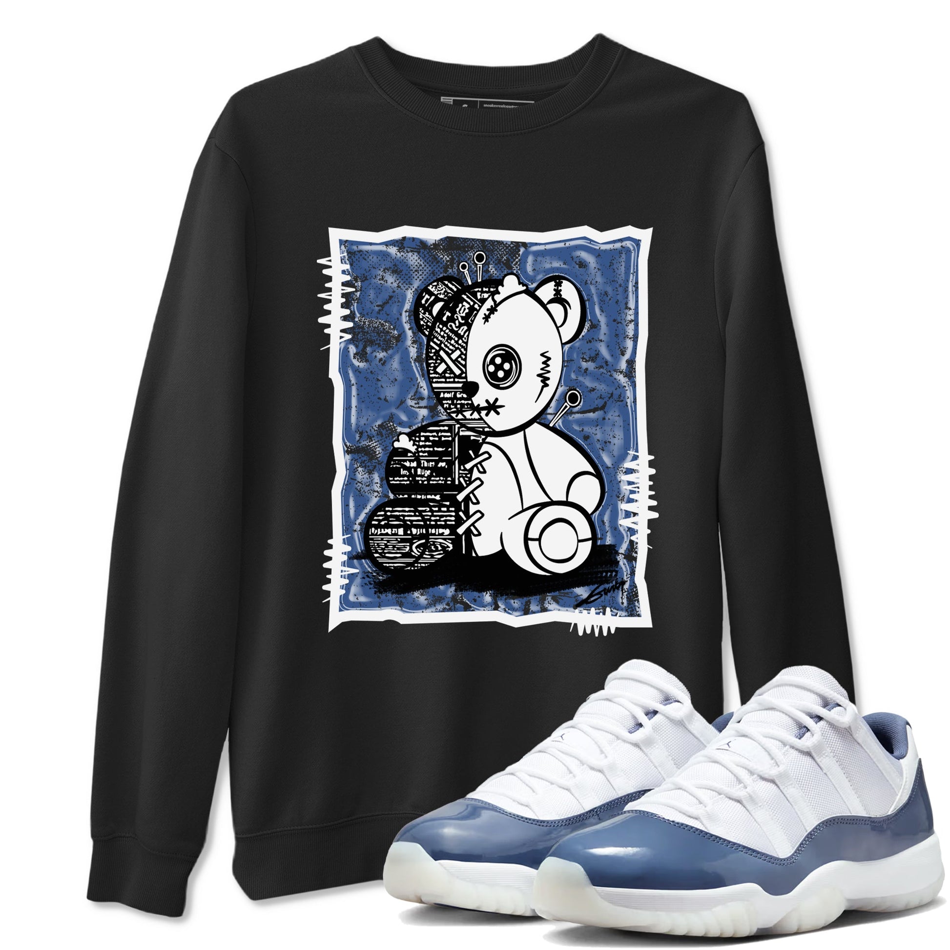 11s Diffused Blue shirts to match jordans Vintage Bear sneaker match tees Air Jordan 11 Diffused Blue SNRT Sneaker Release Tees unisex cotton Black 1 crew neck shirts