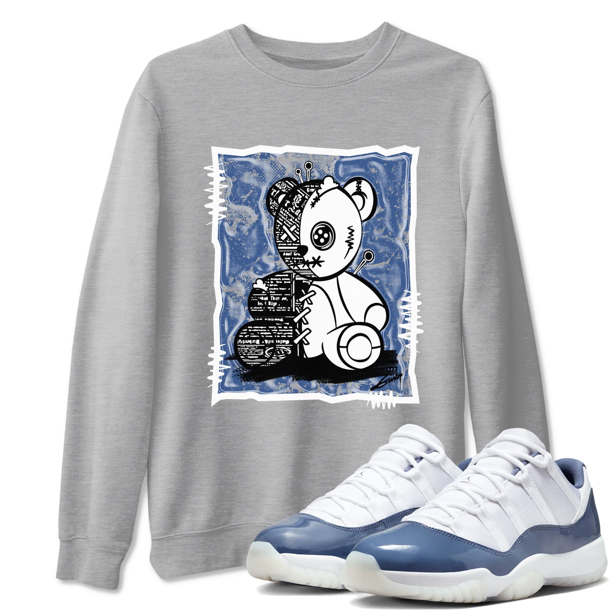 11s Diffused Blue shirts to match jordans Vintage Bear sneaker match tees Air Jordan 11 Diffused Blue SNRT Sneaker Release Tees unisex cotton Heather Grey 1 crew neck shirts