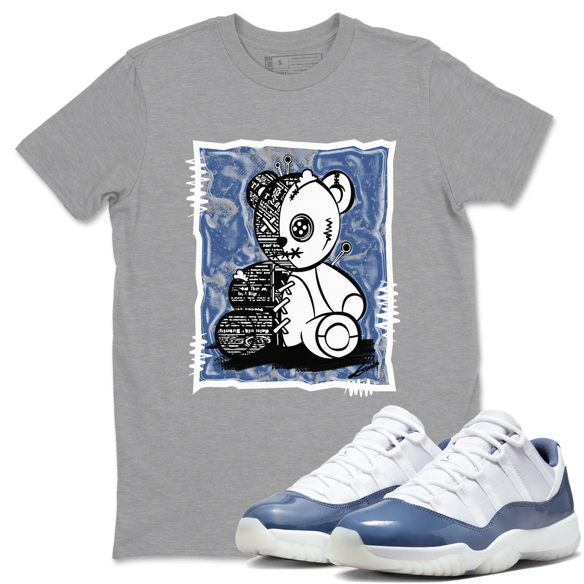 11s Diffused Blue shirts to match jordans Vintage Bear sneaker match tees Air Jordan 11 Diffused Blue SNRT Sneaker Release Tees unisex cotton Heather Grey 1 crew neck shirts
