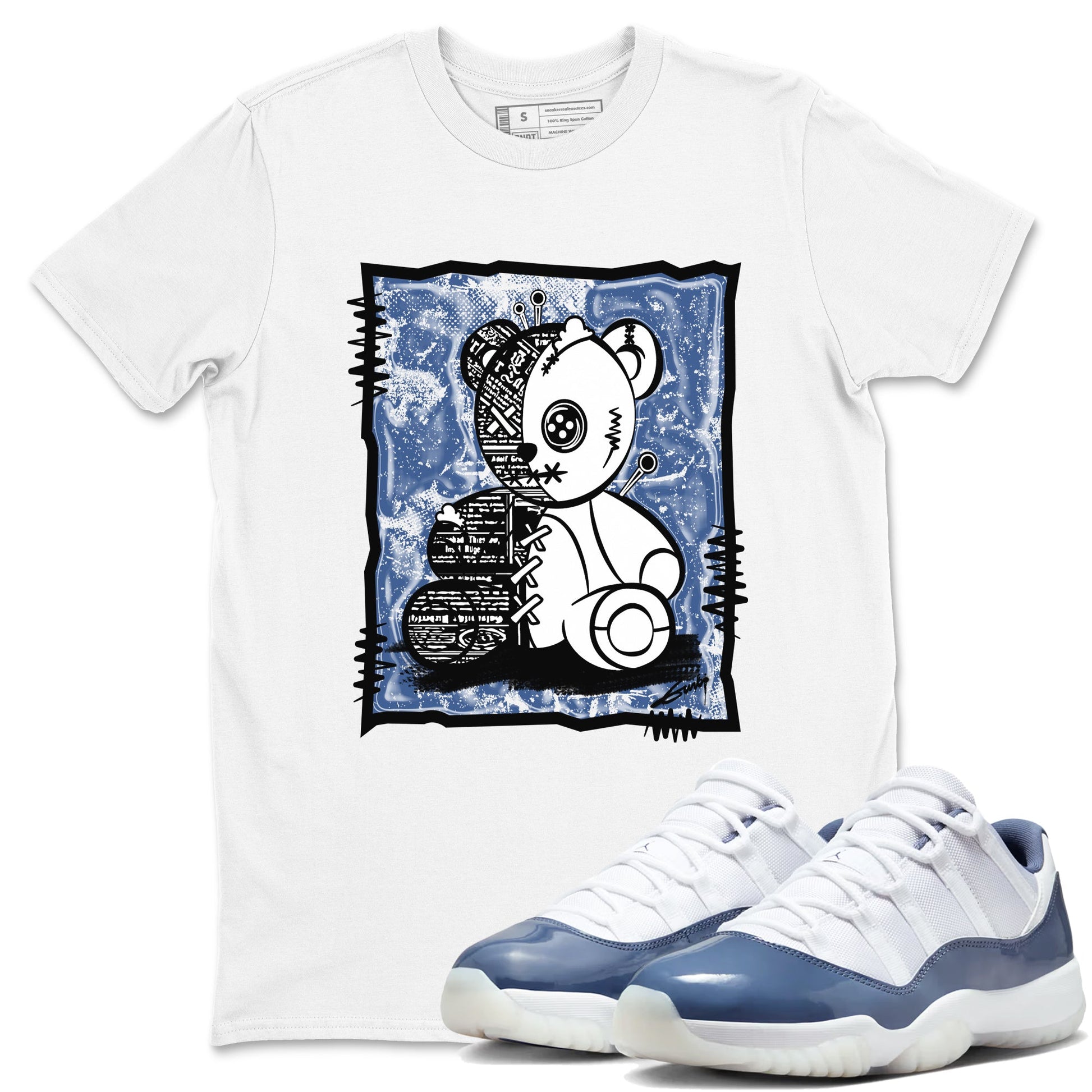 11s Diffused Blue shirts to match jordans Vintage Bear sneaker match tees Air Jordan 11 Diffused Blue SNRT Sneaker Release Tees unisex cotton White 1 crew neck shirts