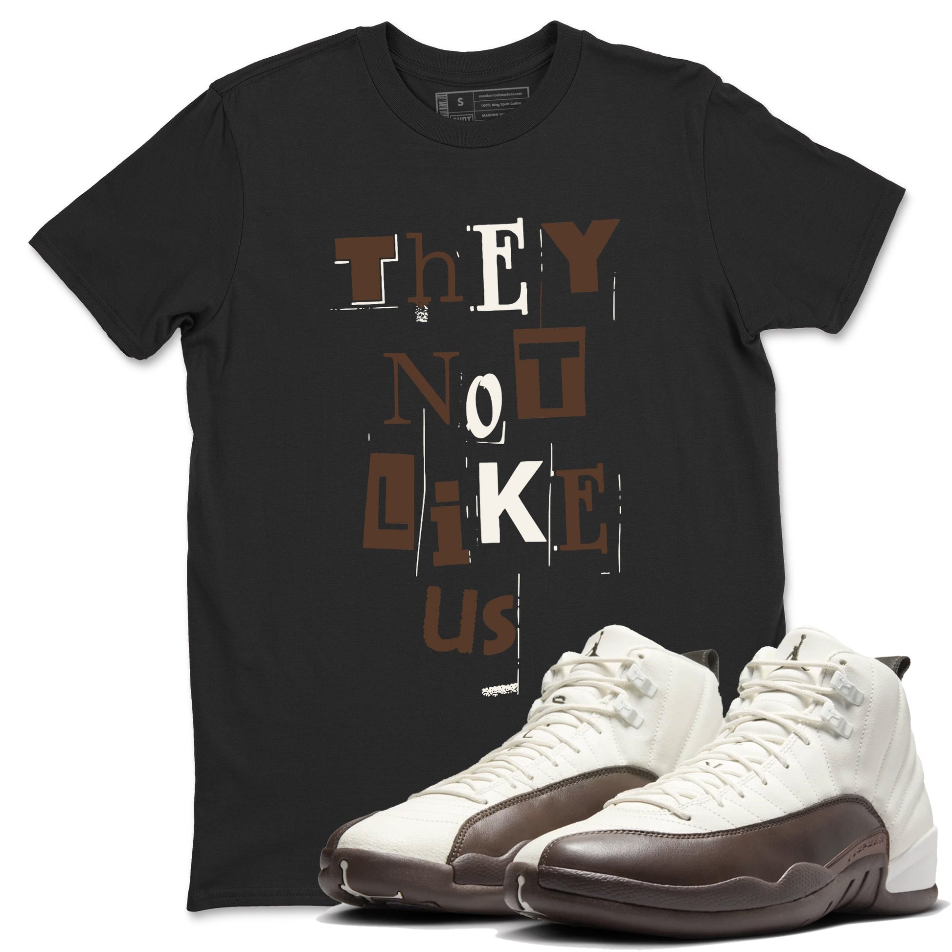 AJ12 Baroque Brown shirts to match jordans Vintage They Not Like Us best t shirts to wear with jordans SoleFly x Jordan 12 Baroque Brown match shoes to clothes SNRT Sneaker Tees unisex cotton Black 1 shirts