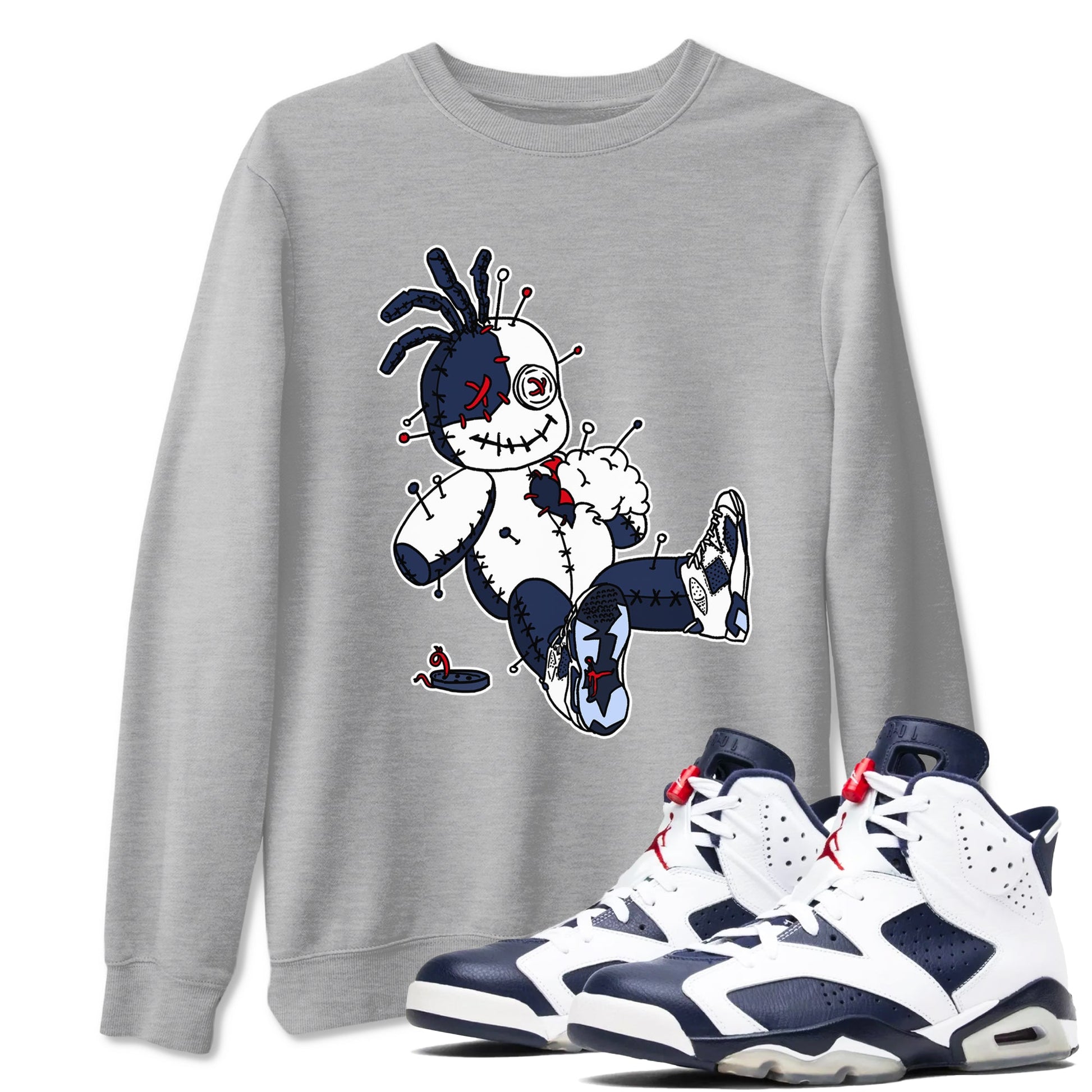 6s Olympic shirts to match jordans Voodoo Doll unique Halloween sneaker tee Air Jordan 6 Olympic SNRT Sneaker Tees streetwear brand Heather Grey 1 unisex cotton tee