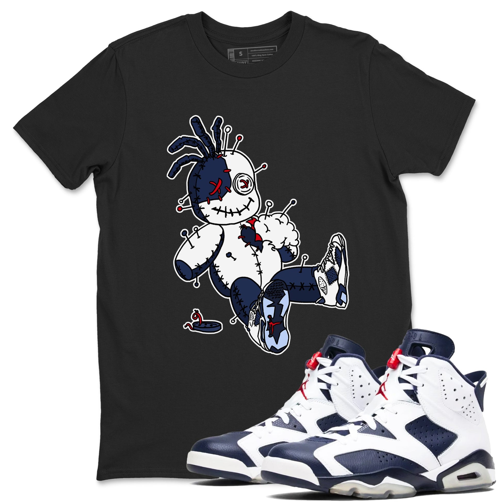 6s Olympic shirts to match jordans Voodoo Doll unique Halloween sneaker tee Air Jordan 6 Olympic SNRT Sneaker Tees streetwear brand Black 1 unisex cotton tee