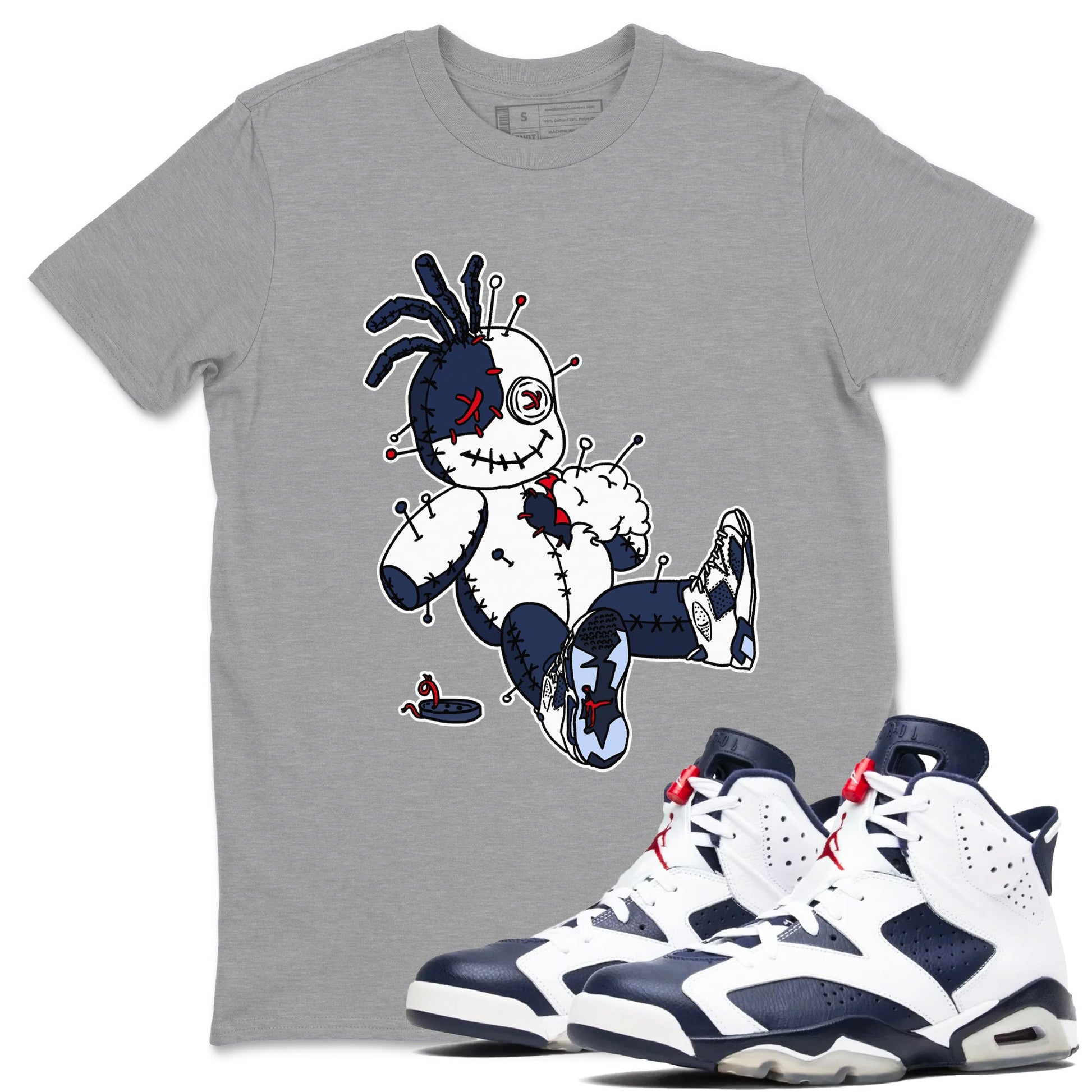 6s Olympic shirts to match jordans Voodoo Doll unique Halloween sneaker tee Air Jordan 6 Olympic SNRT Sneaker Tees streetwear brand Heather Grey 1 unisex cotton tee