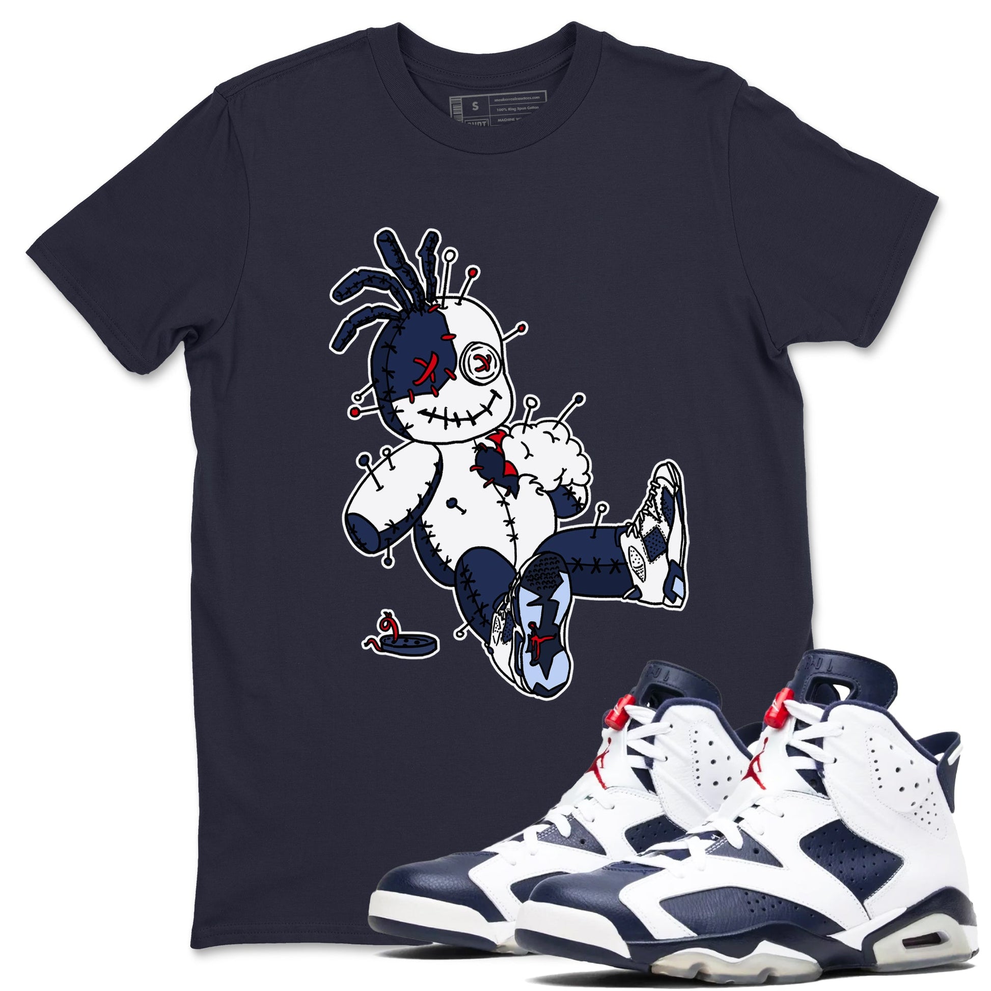 6s Olympic shirts to match jordans Voodoo Doll unique Halloween sneaker tee Air Jordan 6 Olympic SNRT Sneaker Tees streetwear brand Navy 1 unisex cotton tee