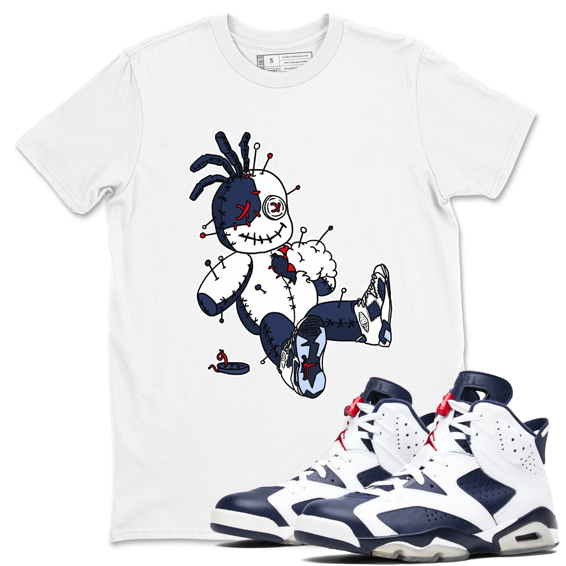6s Olympic shirts to match jordans Voodoo Doll unique Halloween sneaker tee Air Jordan 6 Olympic SNRT Sneaker Tees streetwear brand White 1 unisex cotton tee