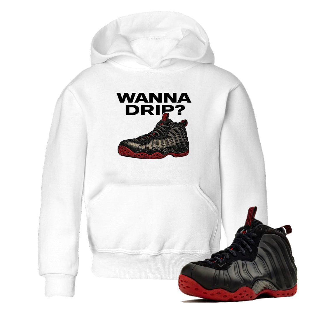Sneaker match tees – Sneaker Tees To Match Air Foamposite Cough Drop Shoes – Wanna Drip Kids T-Shirt White 1